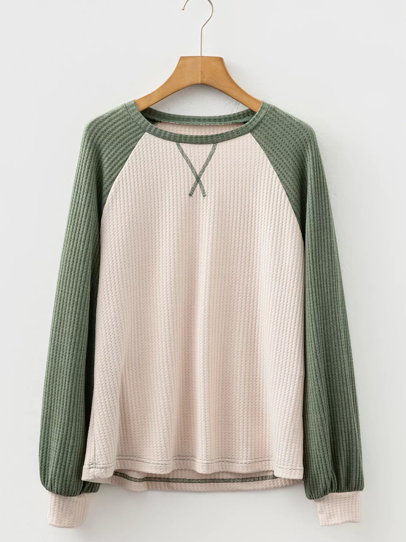 Waffle Color Block Raglan Sleeve Top - Image 3