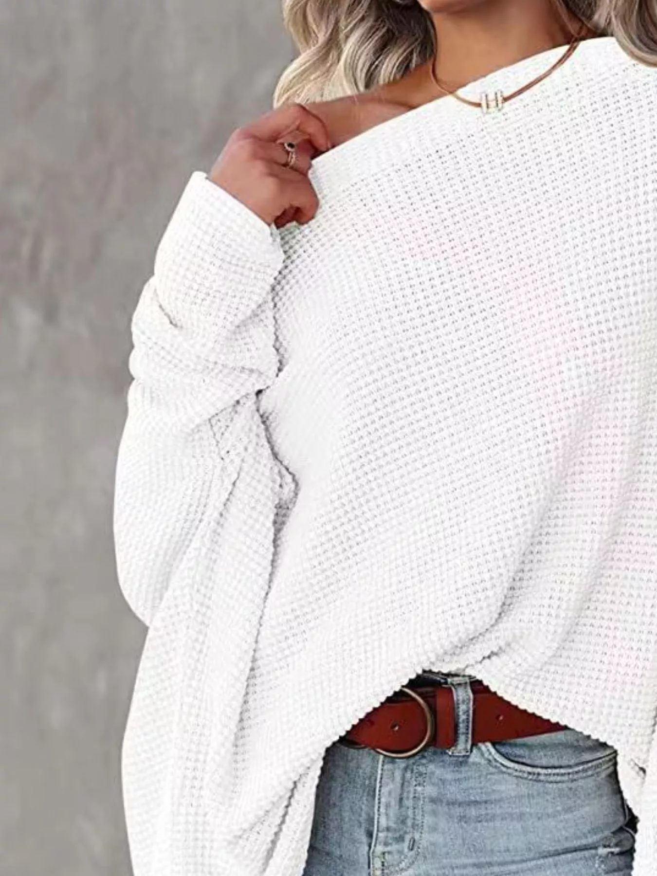 Waffle Knit Boat Neck T-Shirt - Image 2