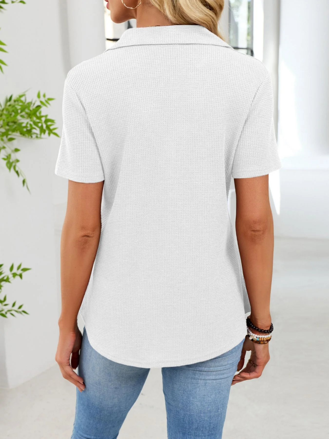 Waffle Knit Button Detail T-Shirt - Image 13