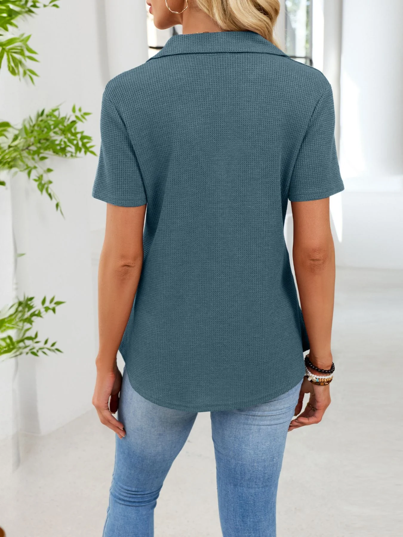 Waffle Knit Button Detail T-Shirt - Image 17