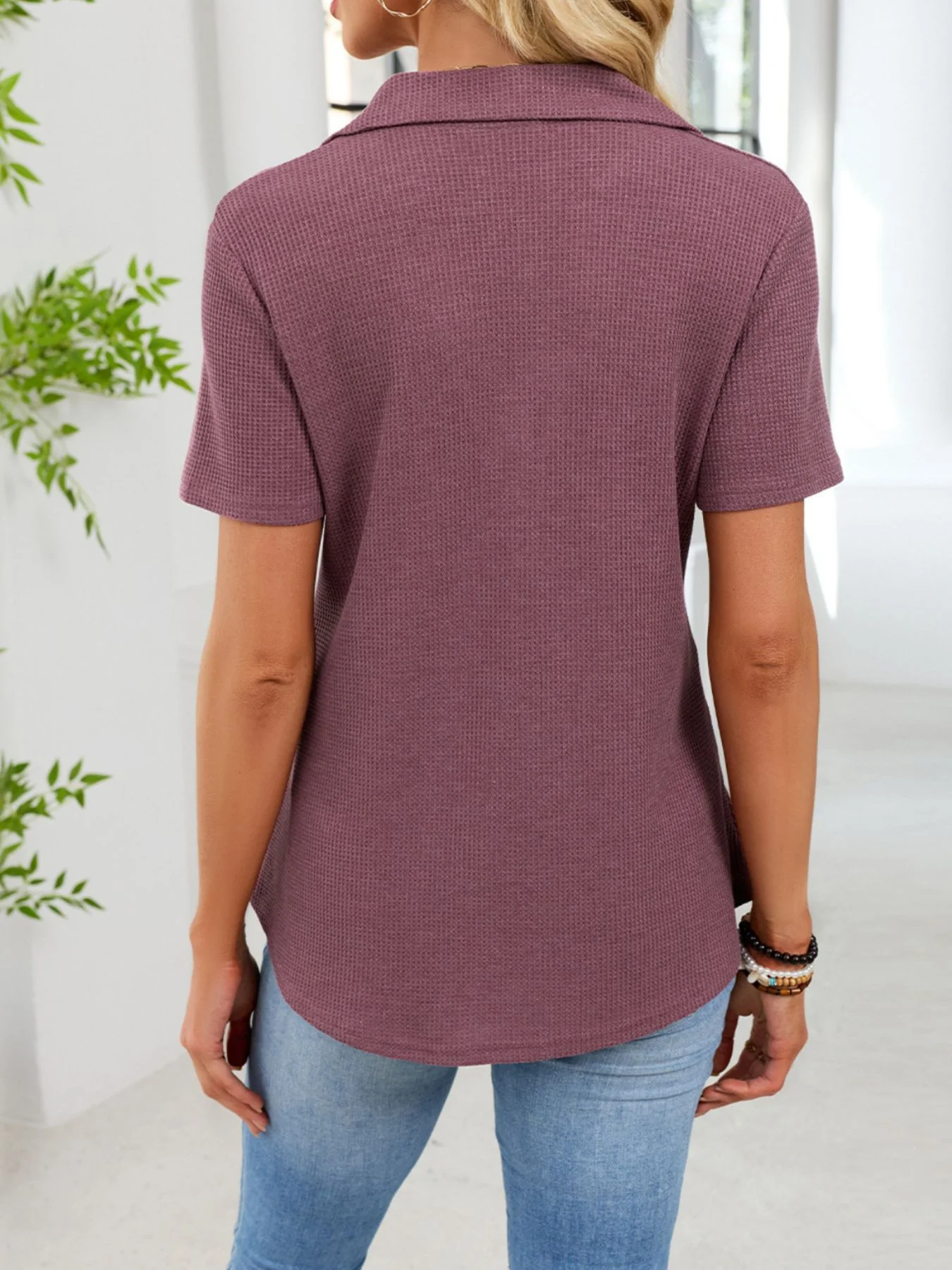 Waffle Knit Button Detail T-Shirt - Image 22