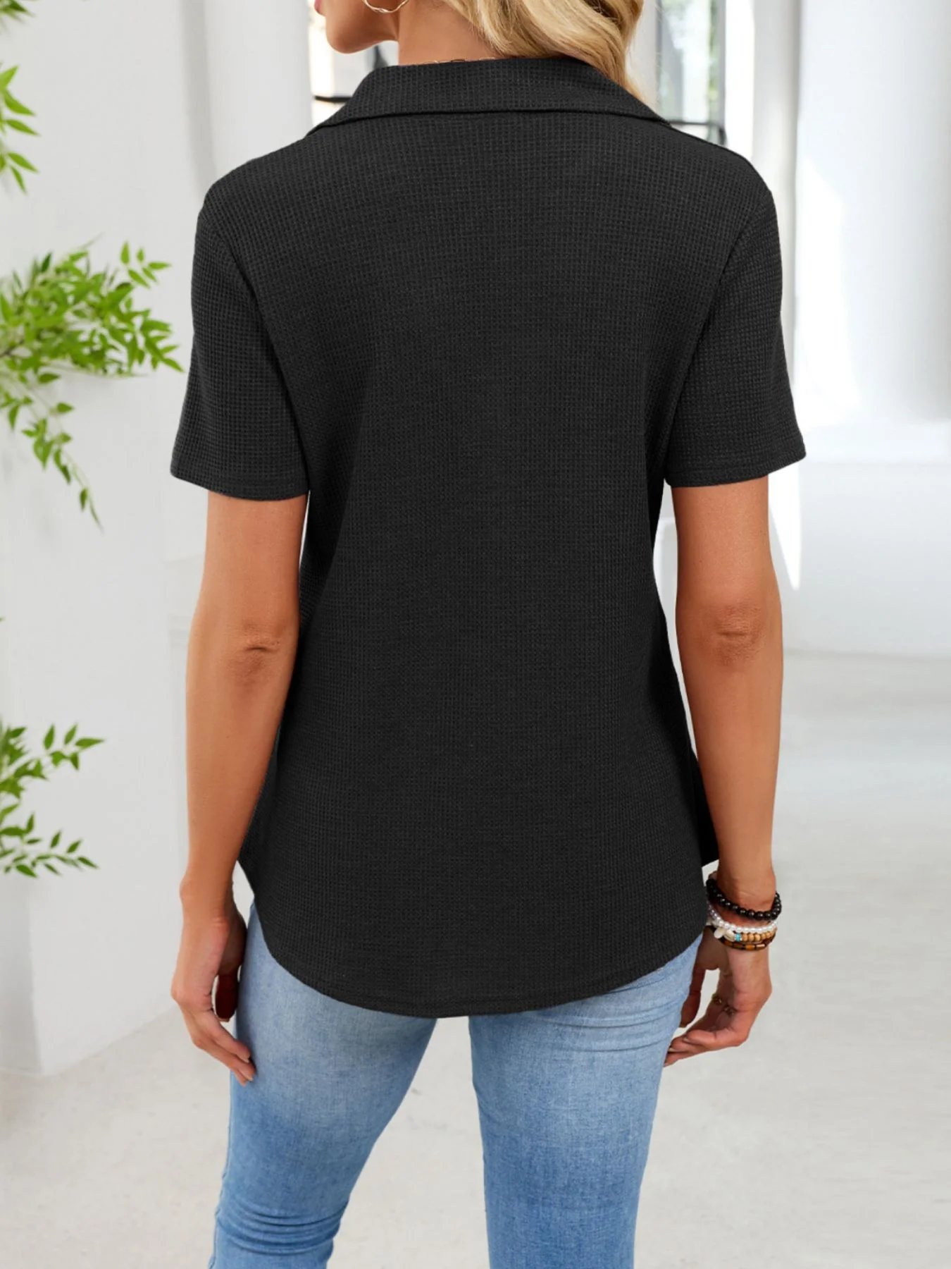 Waffle Knit Button Detail T-Shirt - Image 27