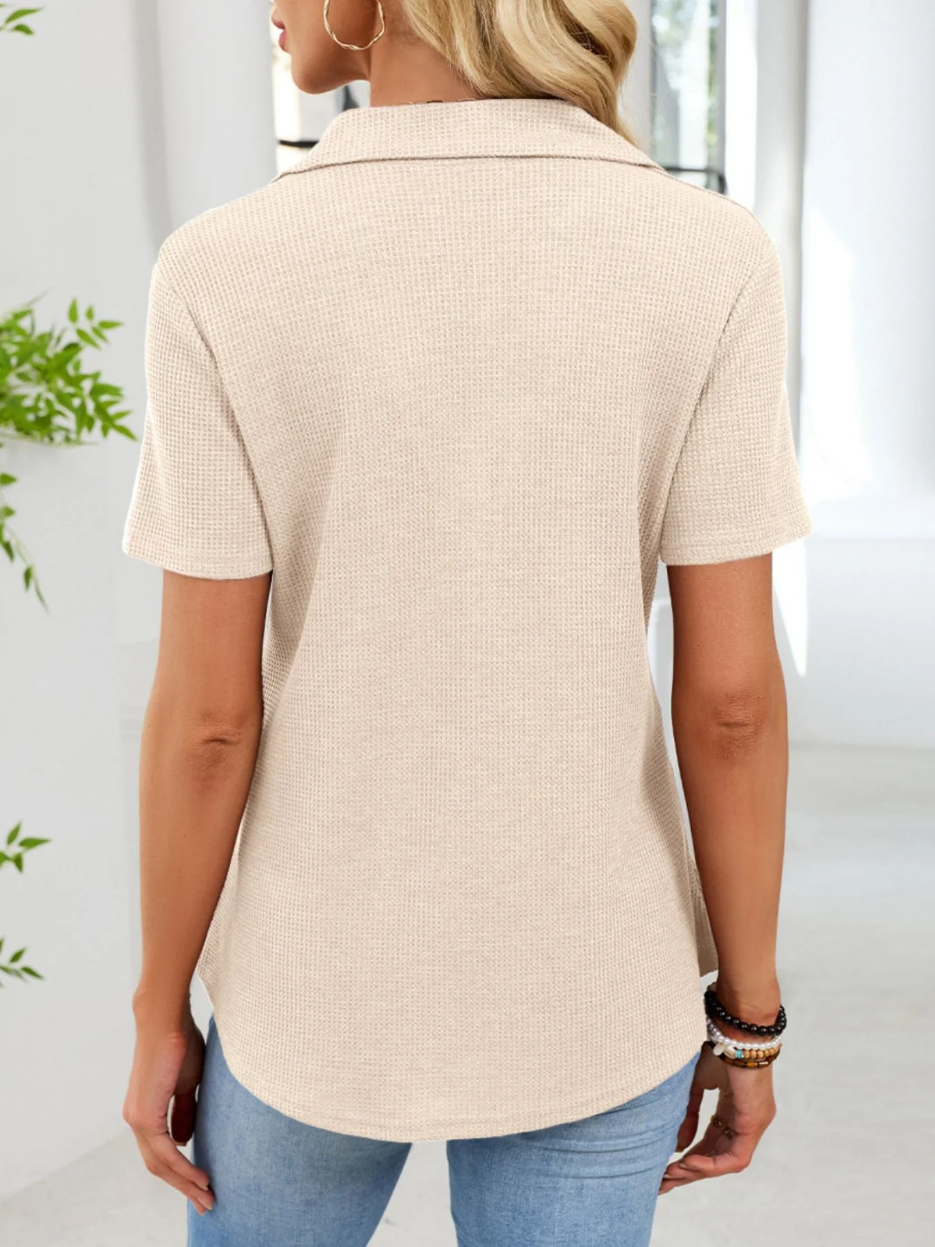 Waffle Knit Button Detail T-Shirt - Image 5