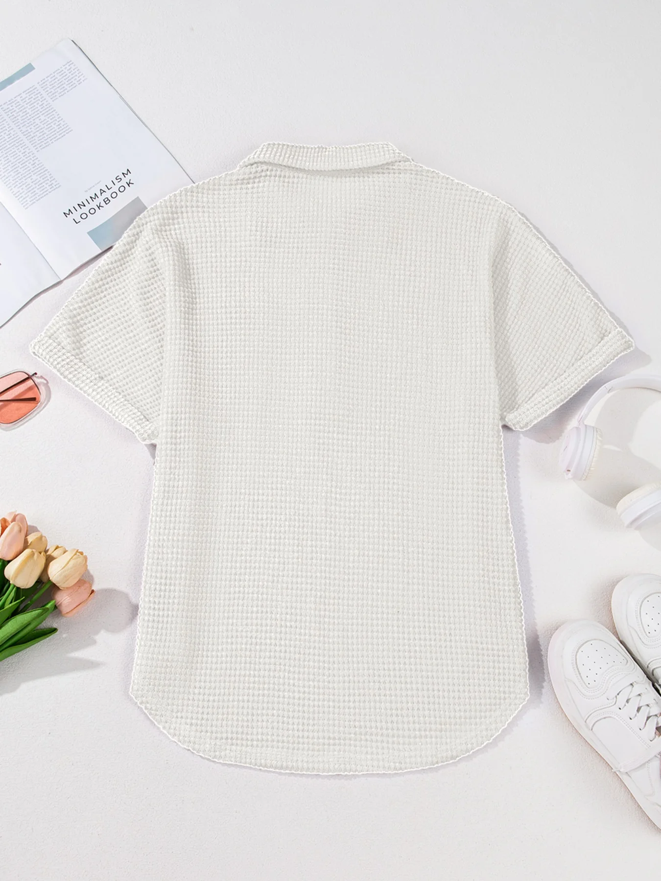 Waffle Knit Button Detail Top - Image 11