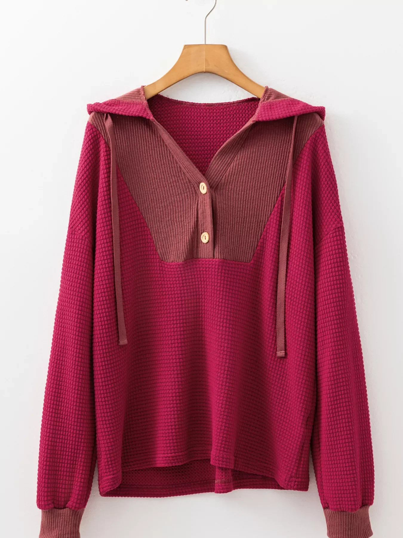 Waffle Knit Henley Sweatshirt with Button Detail - Image 6