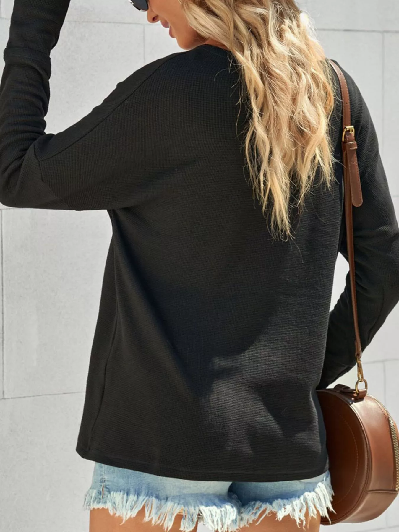 Waffle Knit Henley Top - Image 5