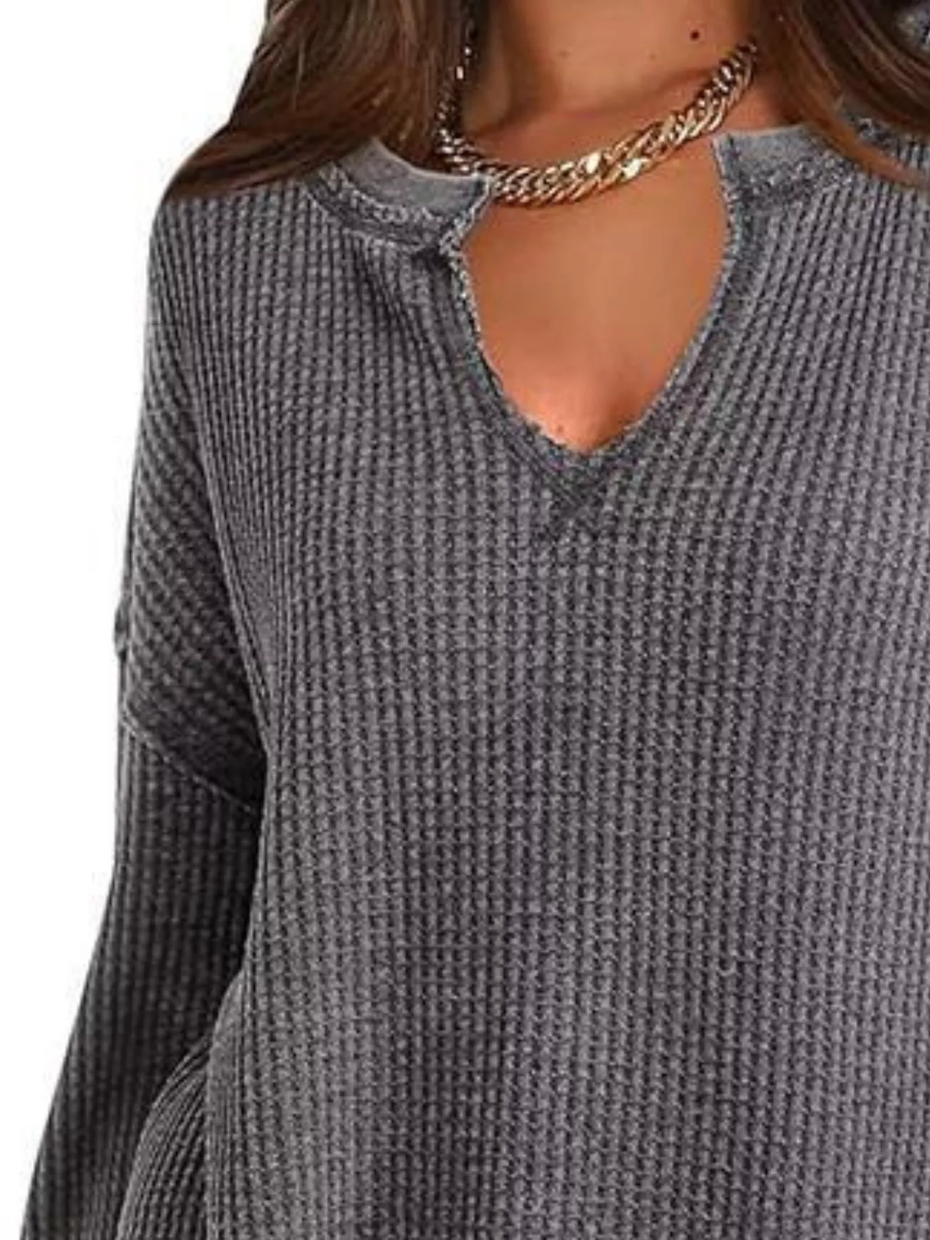 Waffle Knit Long Sleeve Sweatshirt - Image 10