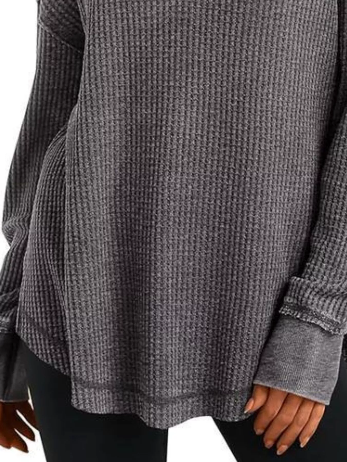 Waffle Knit Long Sleeve Sweatshirt - Image 11