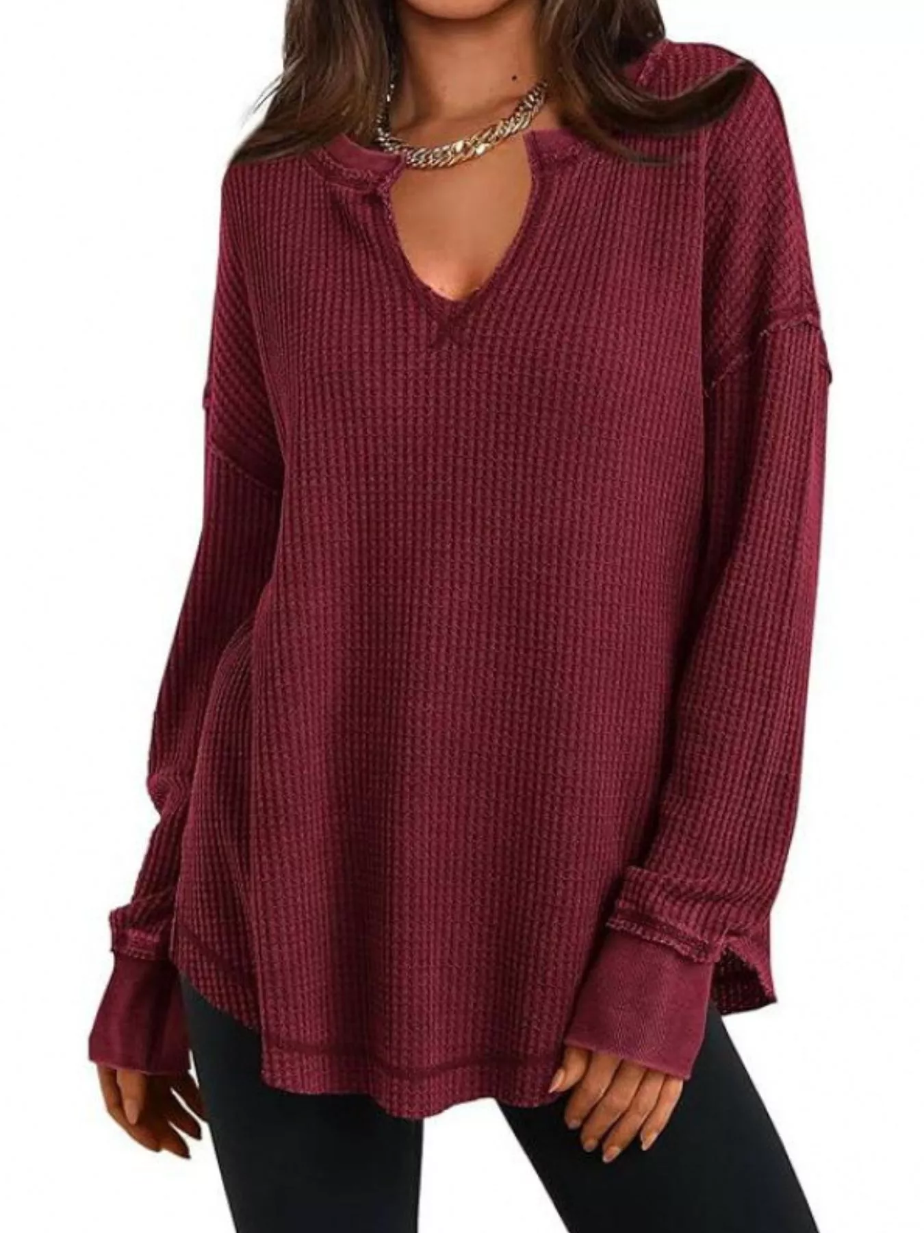 Waffle Knit Long Sleeve Sweatshirt - Image 12