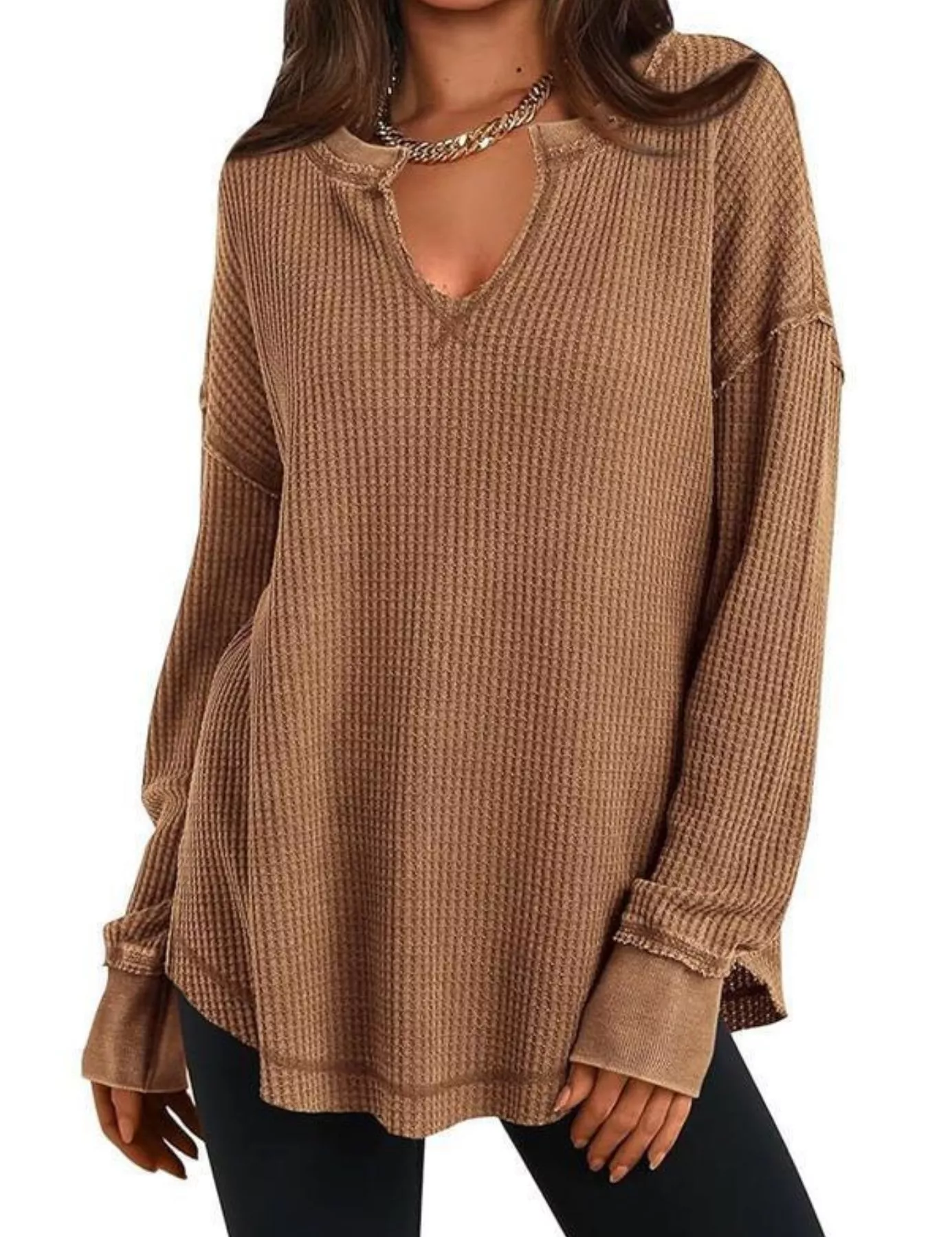 Waffle Knit Long Sleeve Sweatshirt - Image 16