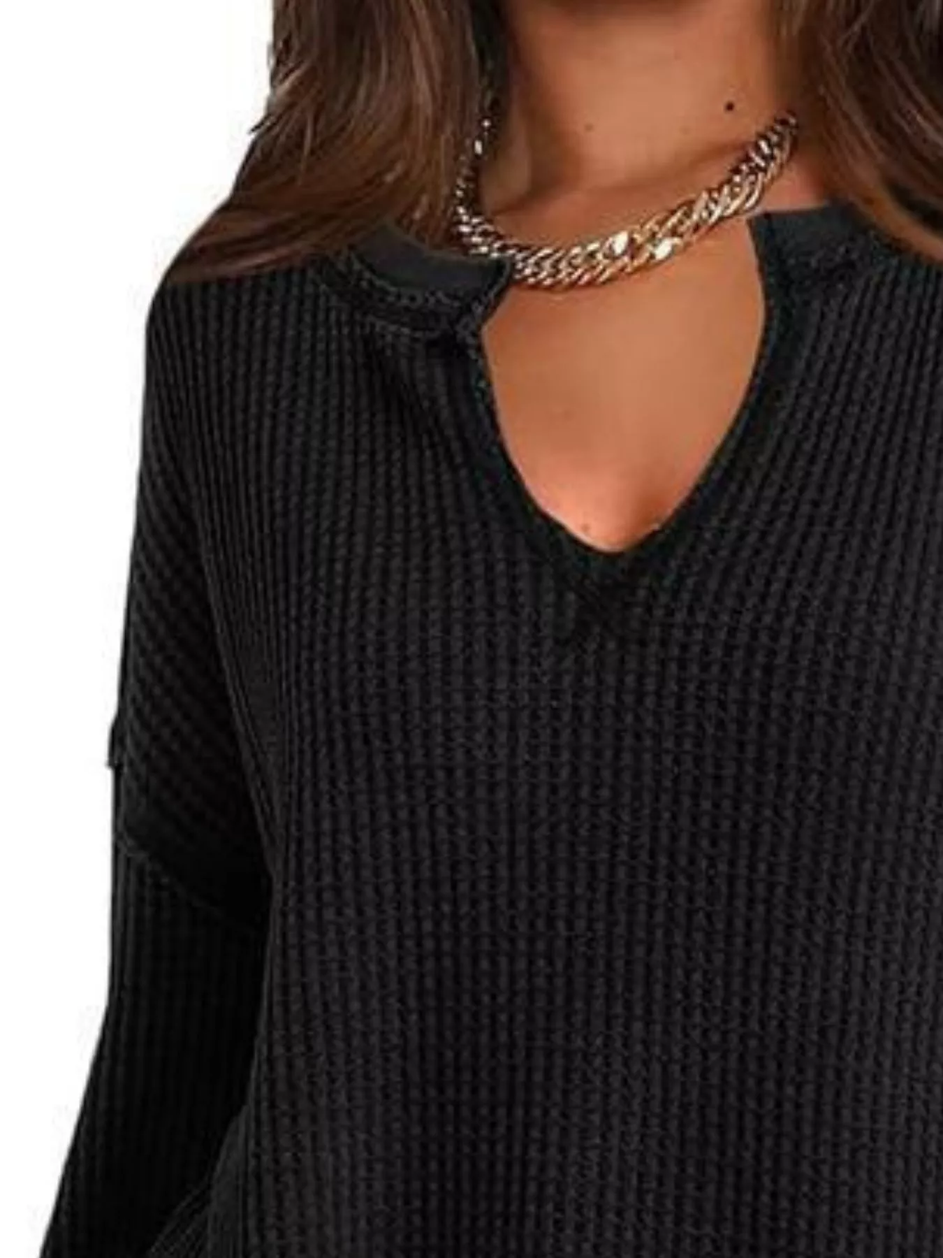 Waffle Knit Long Sleeve Sweatshirt - Image 19
