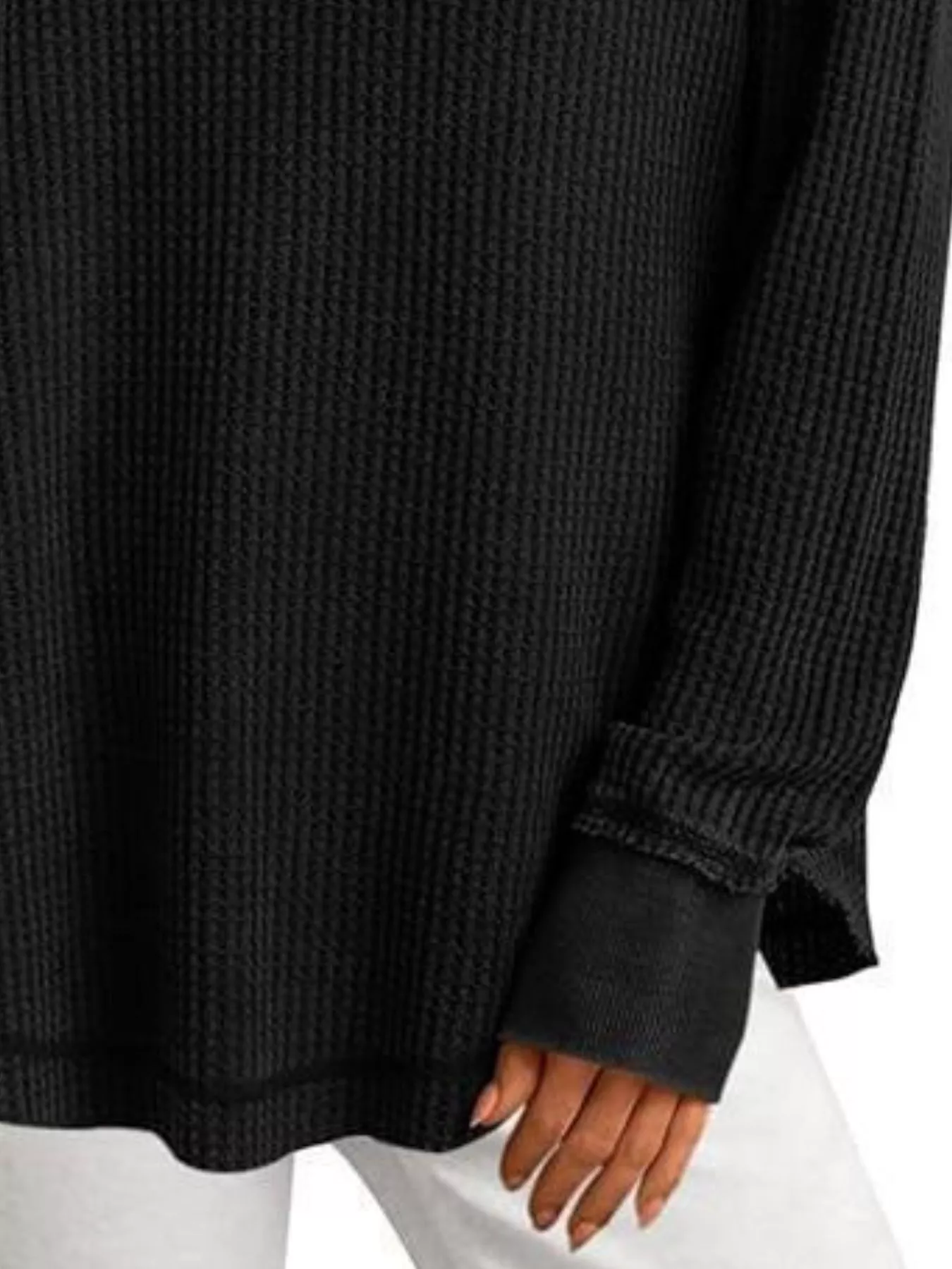 Waffle Knit Long Sleeve Sweatshirt - Image 20