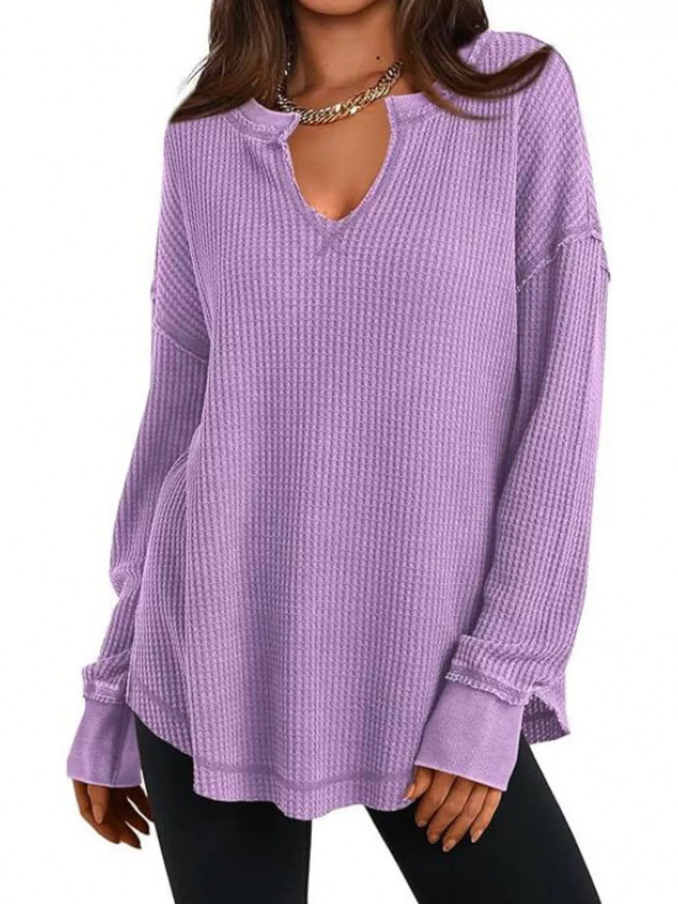 Waffle Knit Long Sleeve Sweatshirt - Image 21