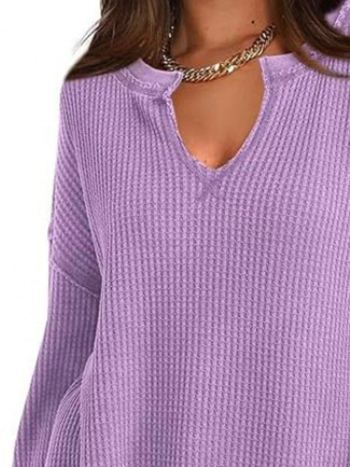 Waffle Knit Long Sleeve Sweatshirt - Image 22