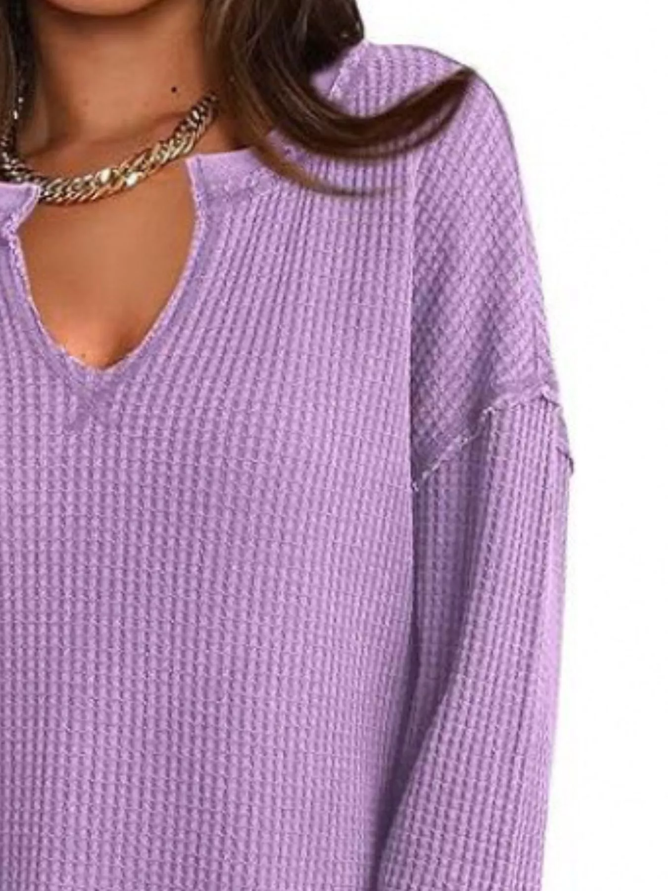 Waffle Knit Long Sleeve Sweatshirt - Image 23