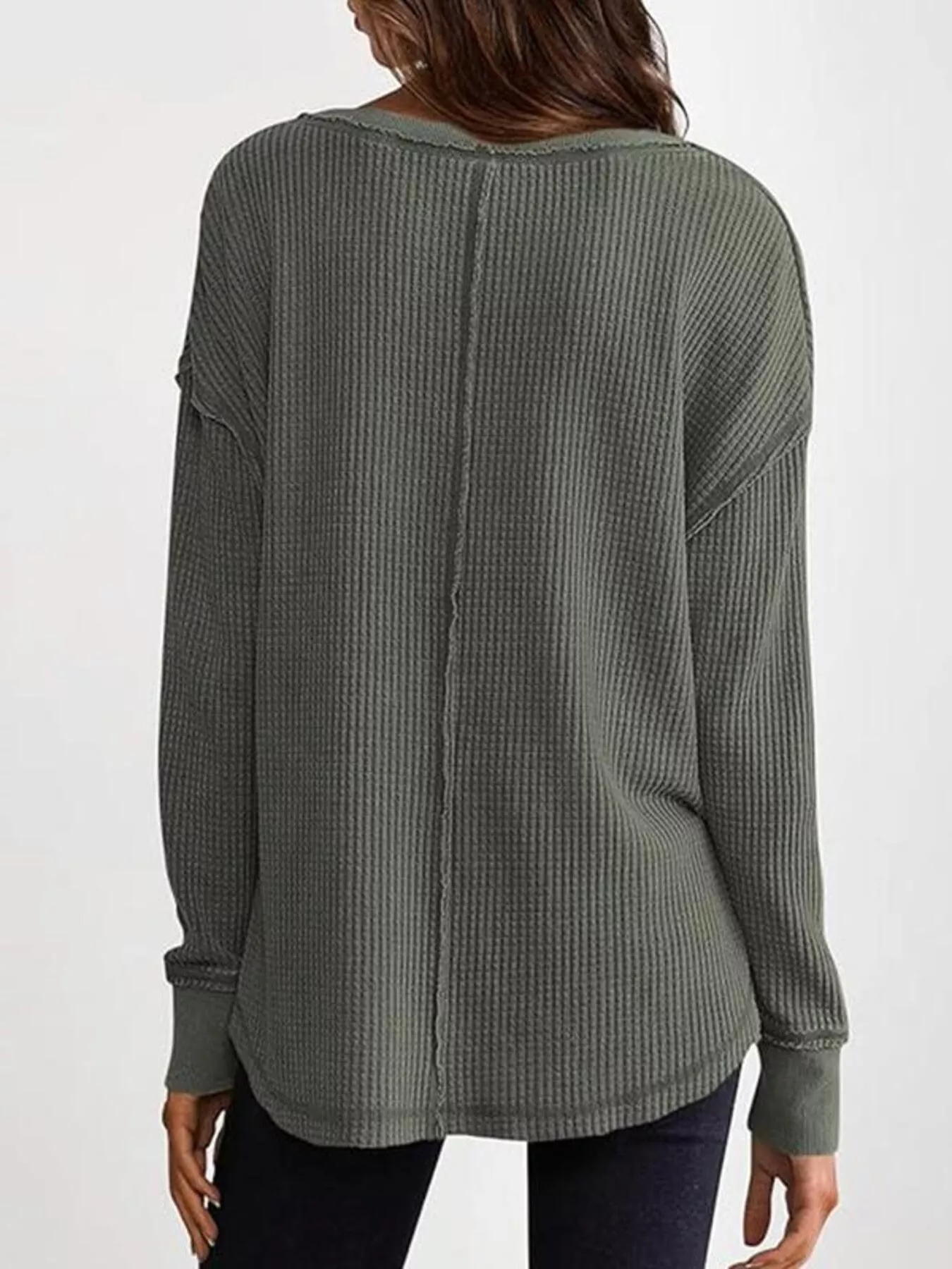 Waffle Knit Long Sleeve Sweatshirt - Image 5