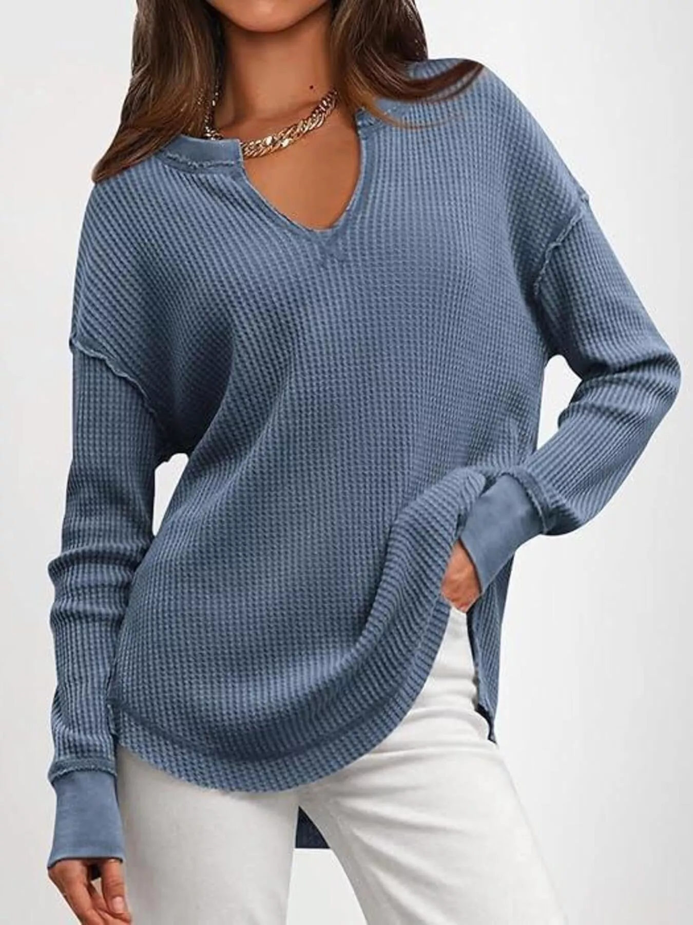 Waffle Knit Long Sleeve Sweatshirt - Image 6