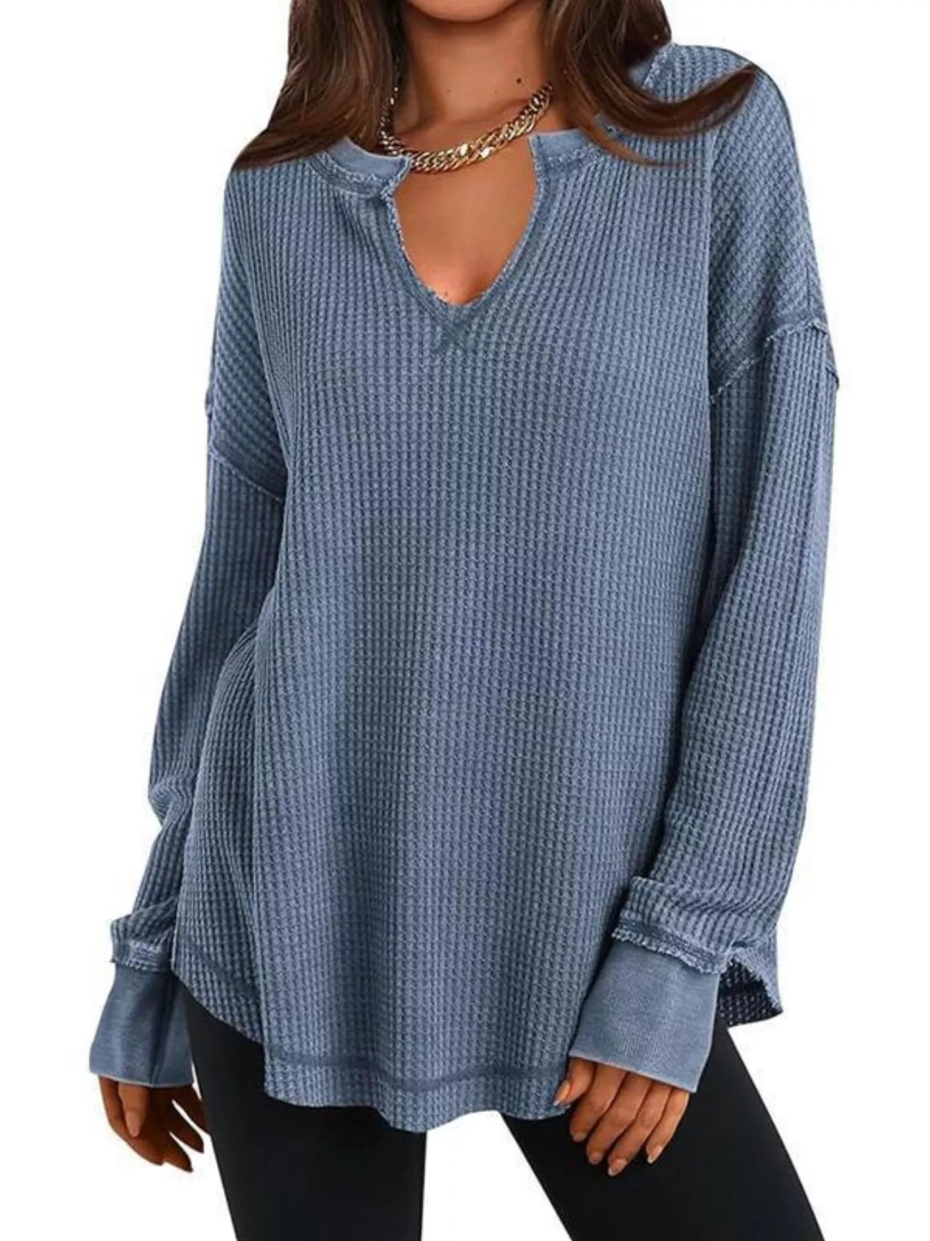 Waffle Knit Long Sleeve Sweatshirt - Image 7