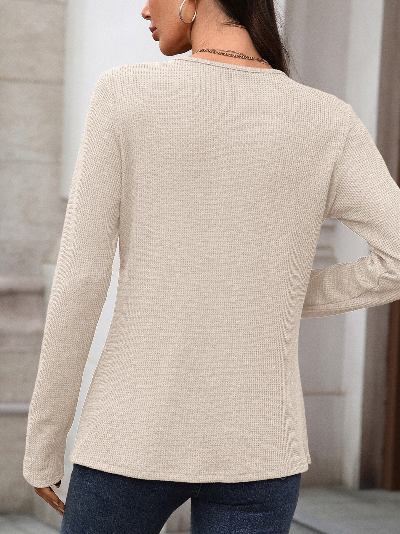 Waffle Knit Long Sleeve T-Shirt - Image 13