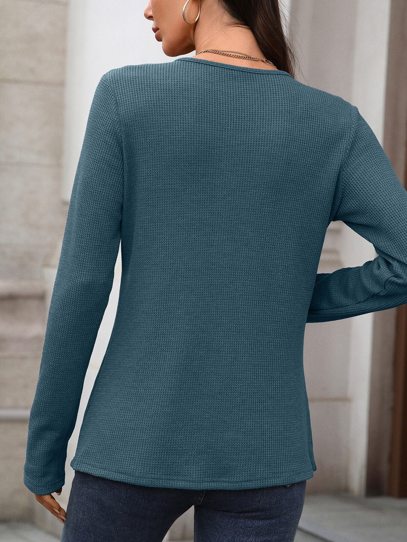 Waffle Knit Long Sleeve T-Shirt - Image 17