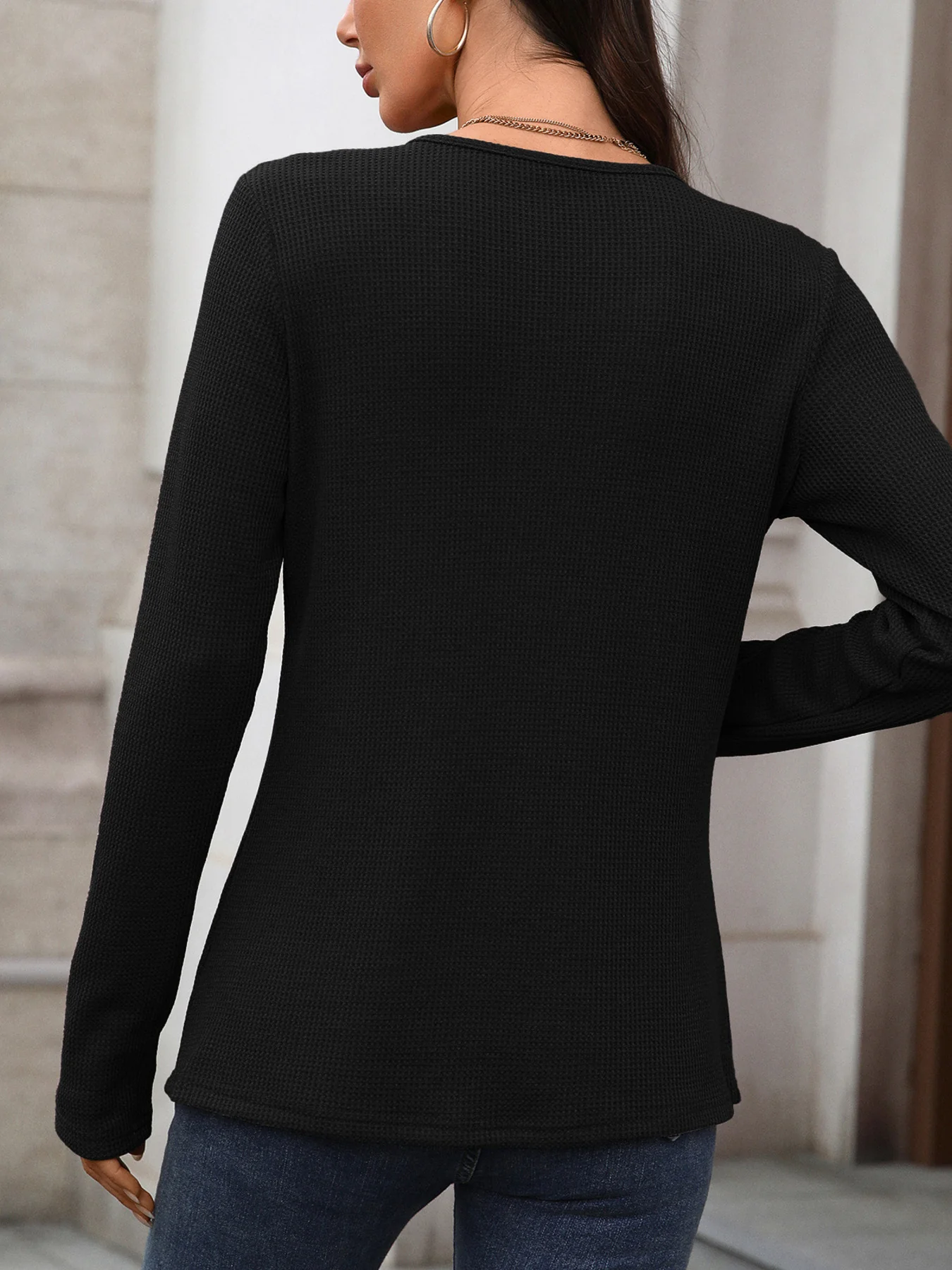 Waffle Knit Long Sleeve T-Shirt - Image 23