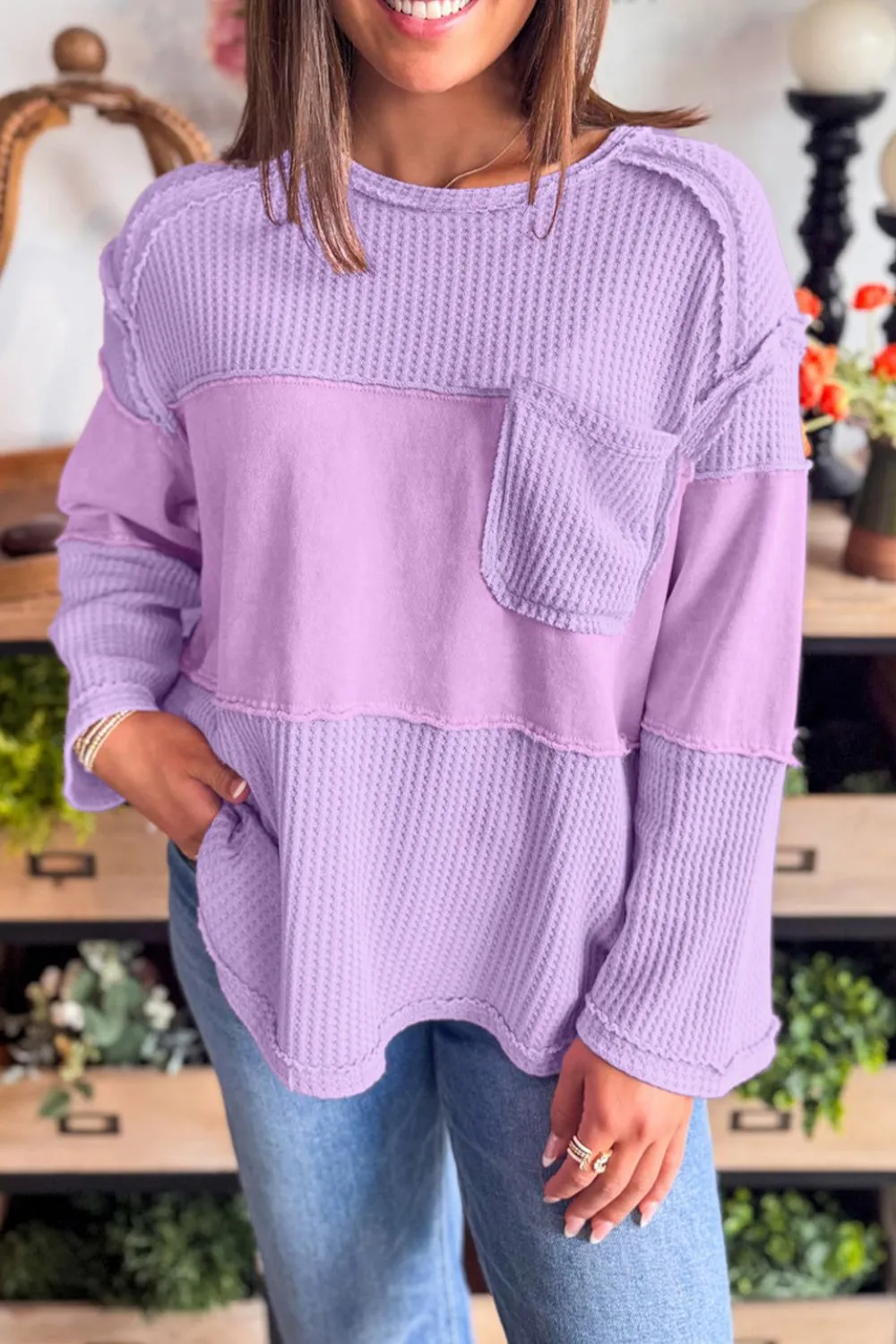 Waffle Knit Long Sleeve T-Shirt - Image 3