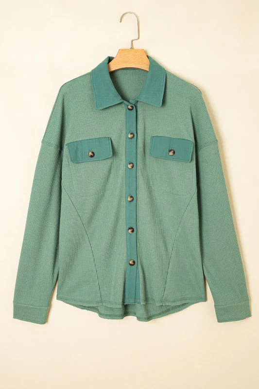 Waffle Knit Patchwork Button-Up Shirt - Image 6