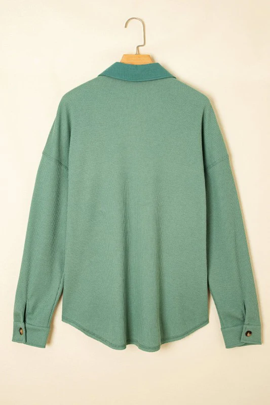 Waffle Knit Patchwork Button-Up Shirt - Image 7
