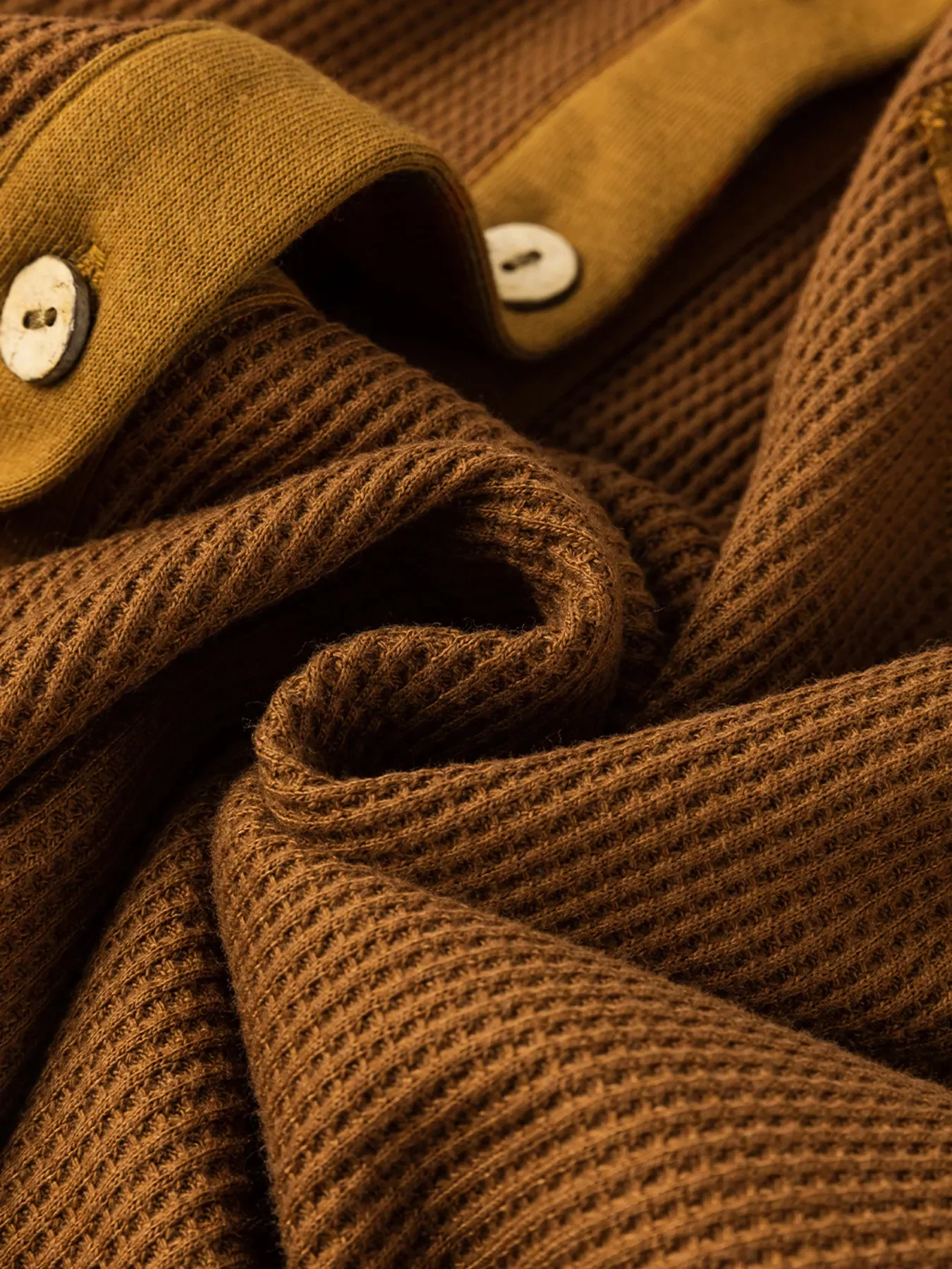 Waffle Knit Patchwork Exposed Seam Loose Shacket - Image 9