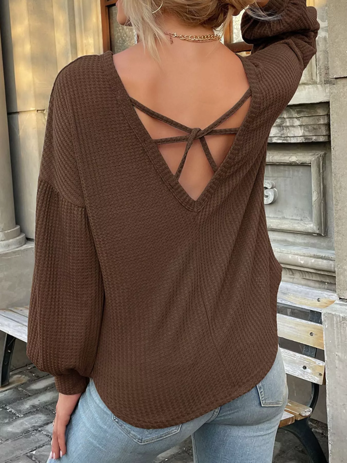 Waffle Knit Round Neck Top - Image 8