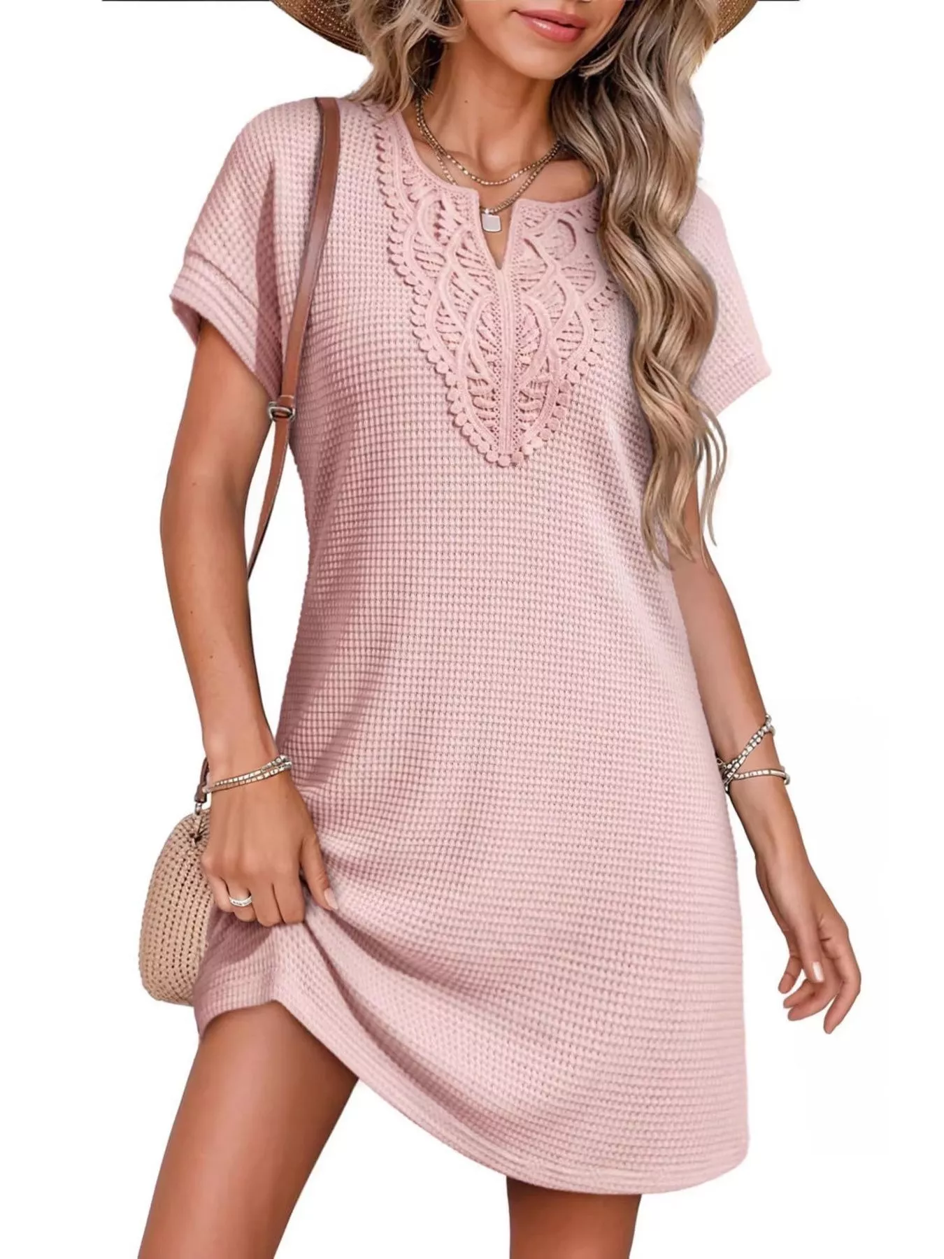 Waffle Knit Short Sleeve Dress - Image 24