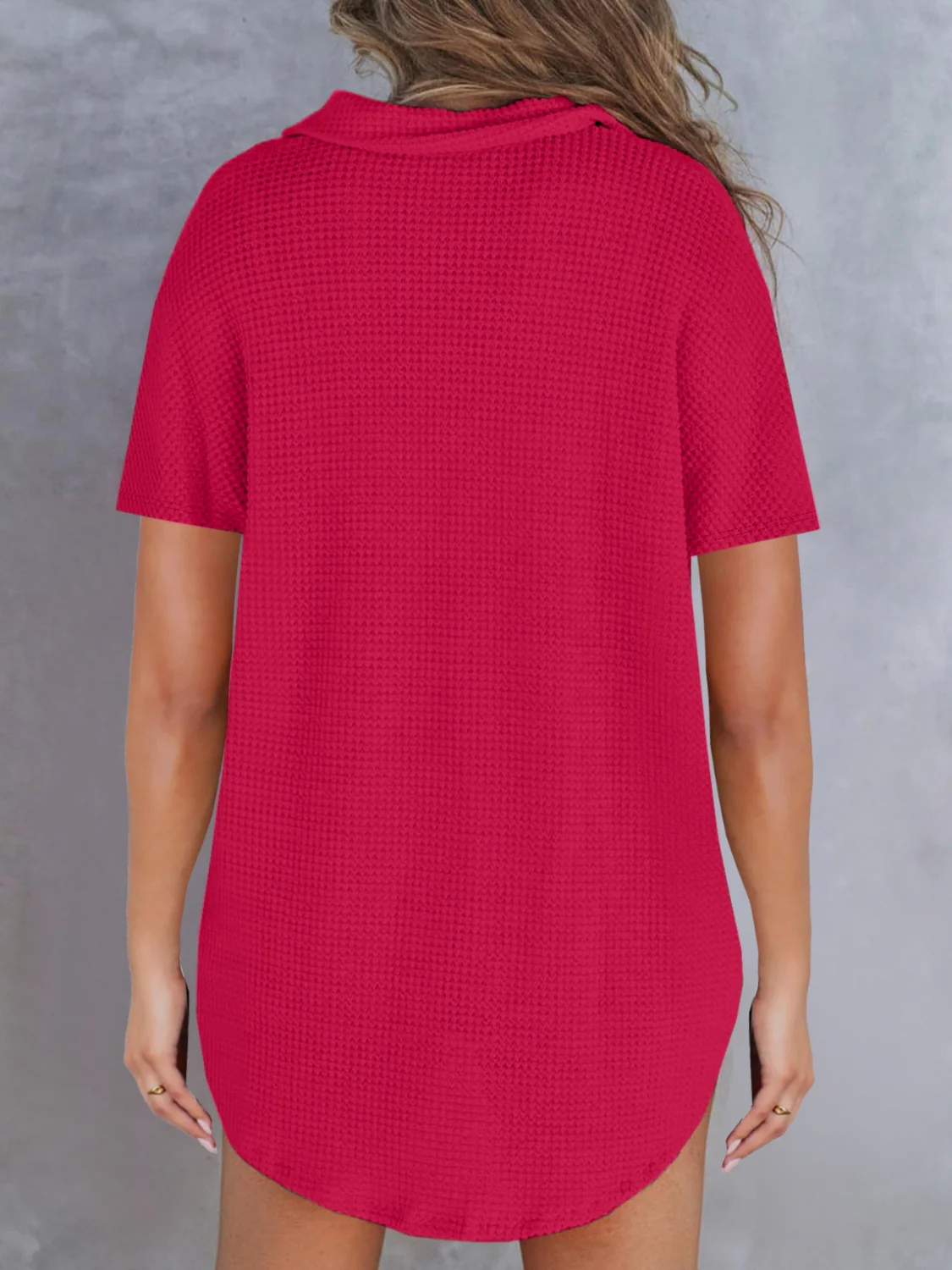 Waffle-Knit Short Sleeve Polo Shirt - Image 14
