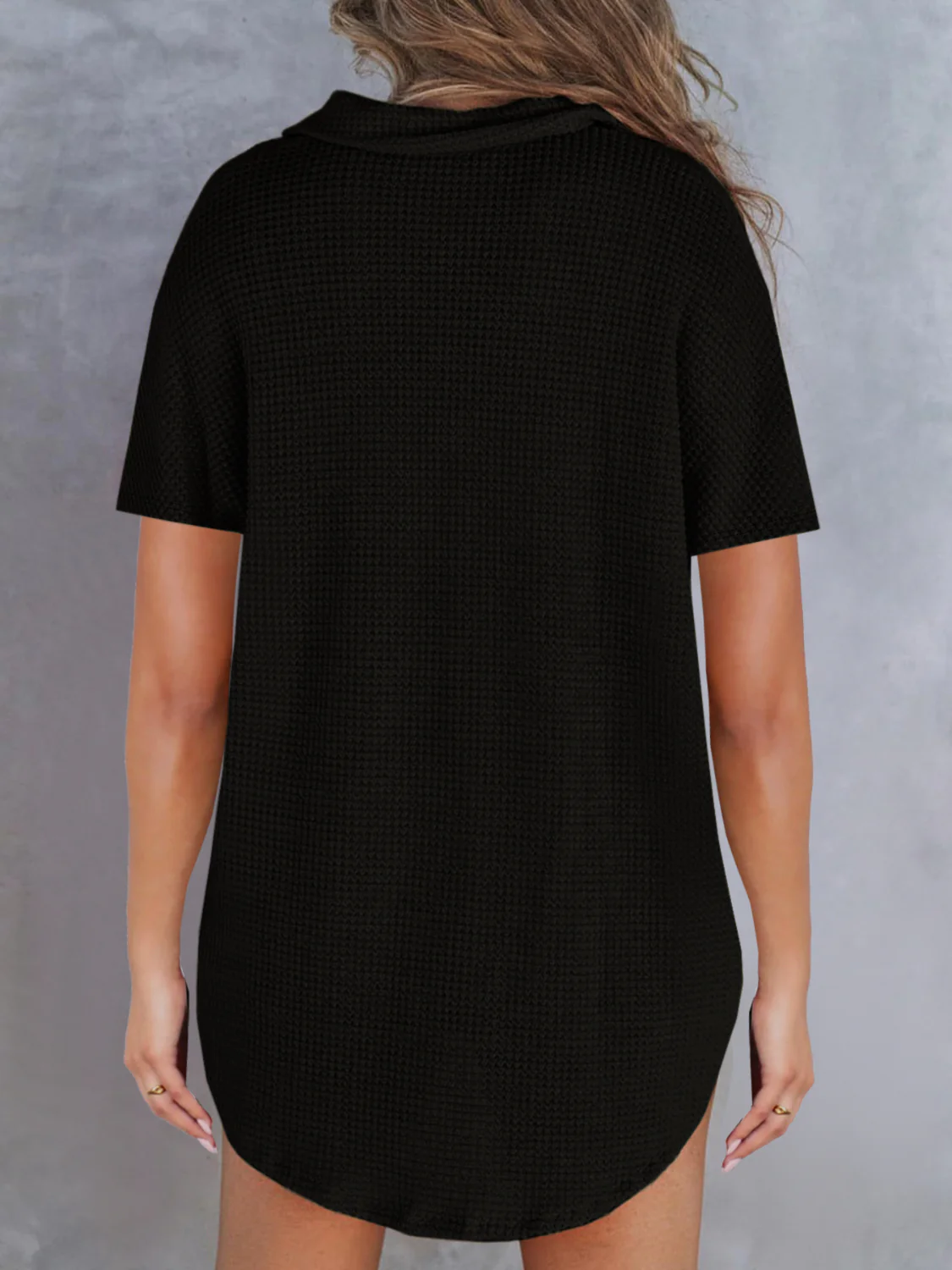 Waffle-Knit Short Sleeve Polo Shirt - Image 5
