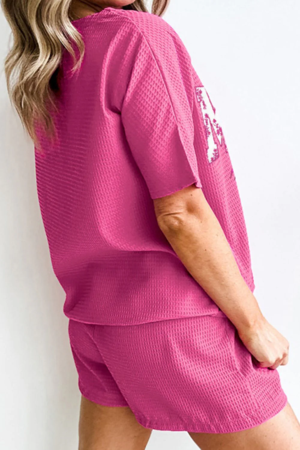Waffle Sequin Floral MAMA Bow Graphic Top and Shorts Set - Image 3