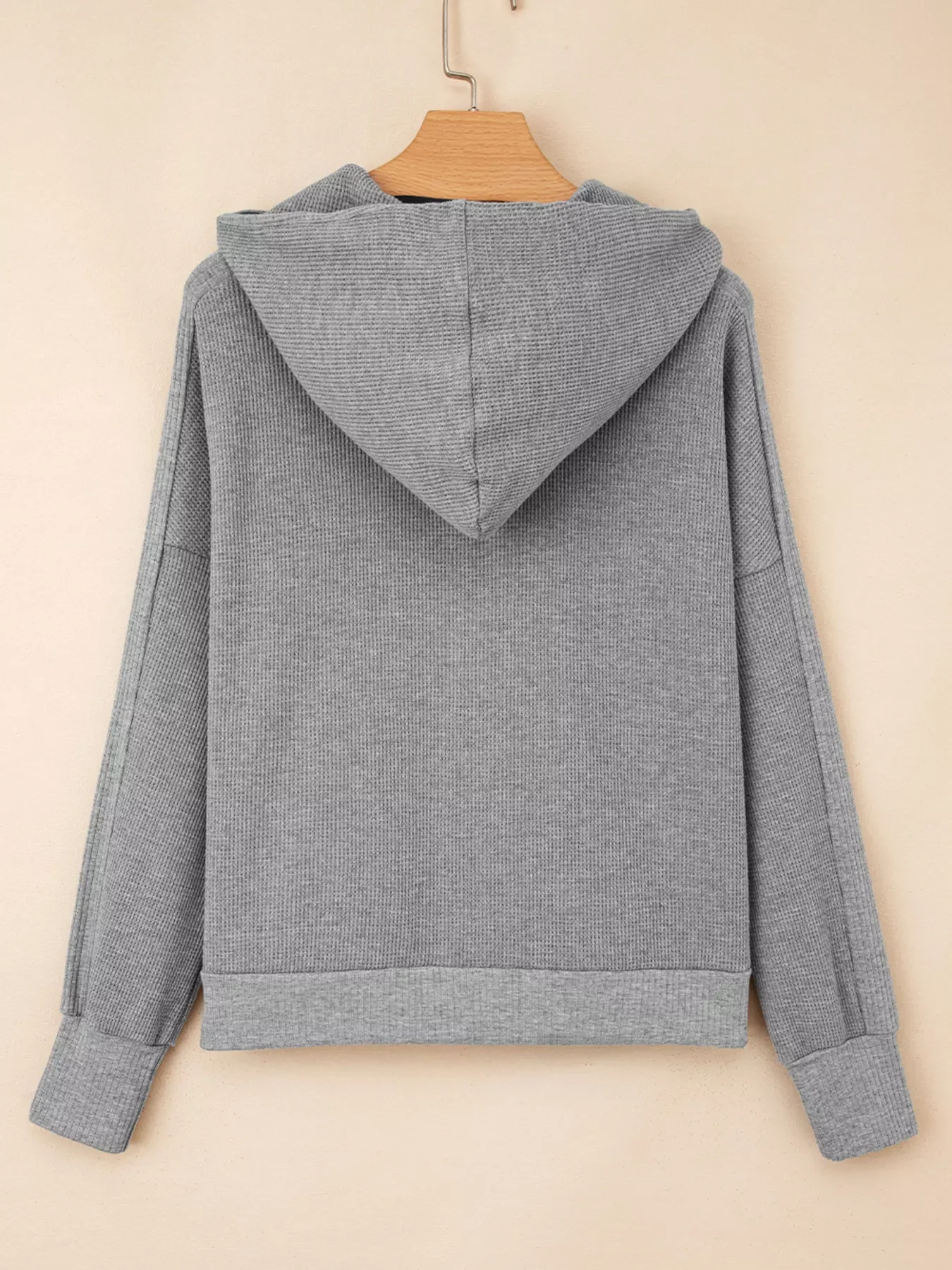 Waffle Splicing Zip Up Front Button Hooded Jacket - Image 6