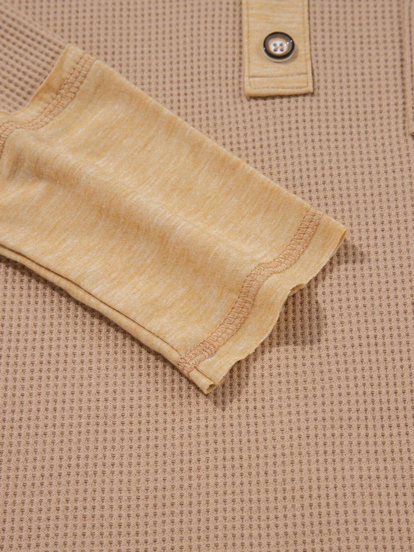 Waffle Textured Tunic Henley Top with Slits - Image 6
