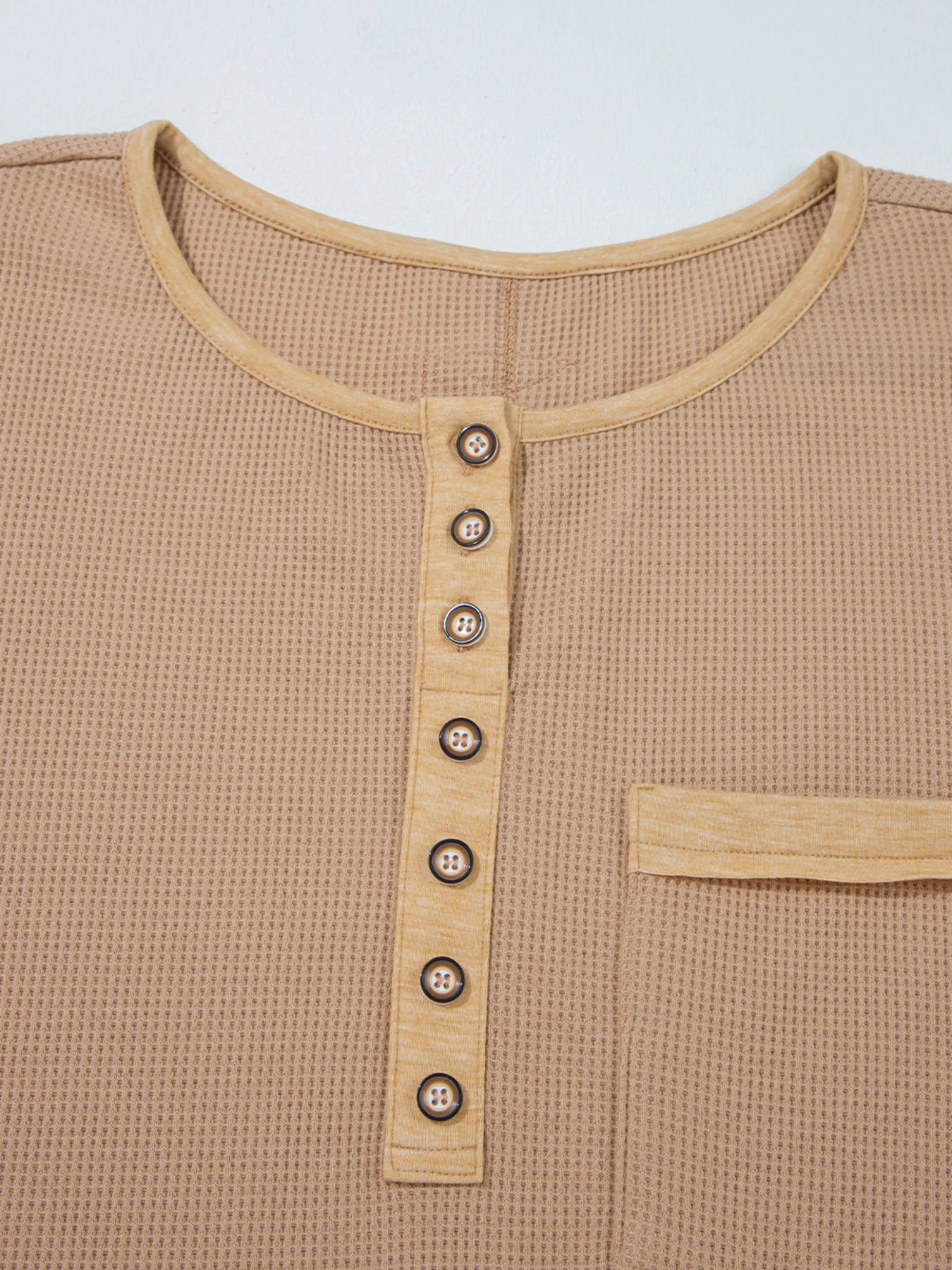 Waffle Textured Tunic Henley Top with Slits - Image 8