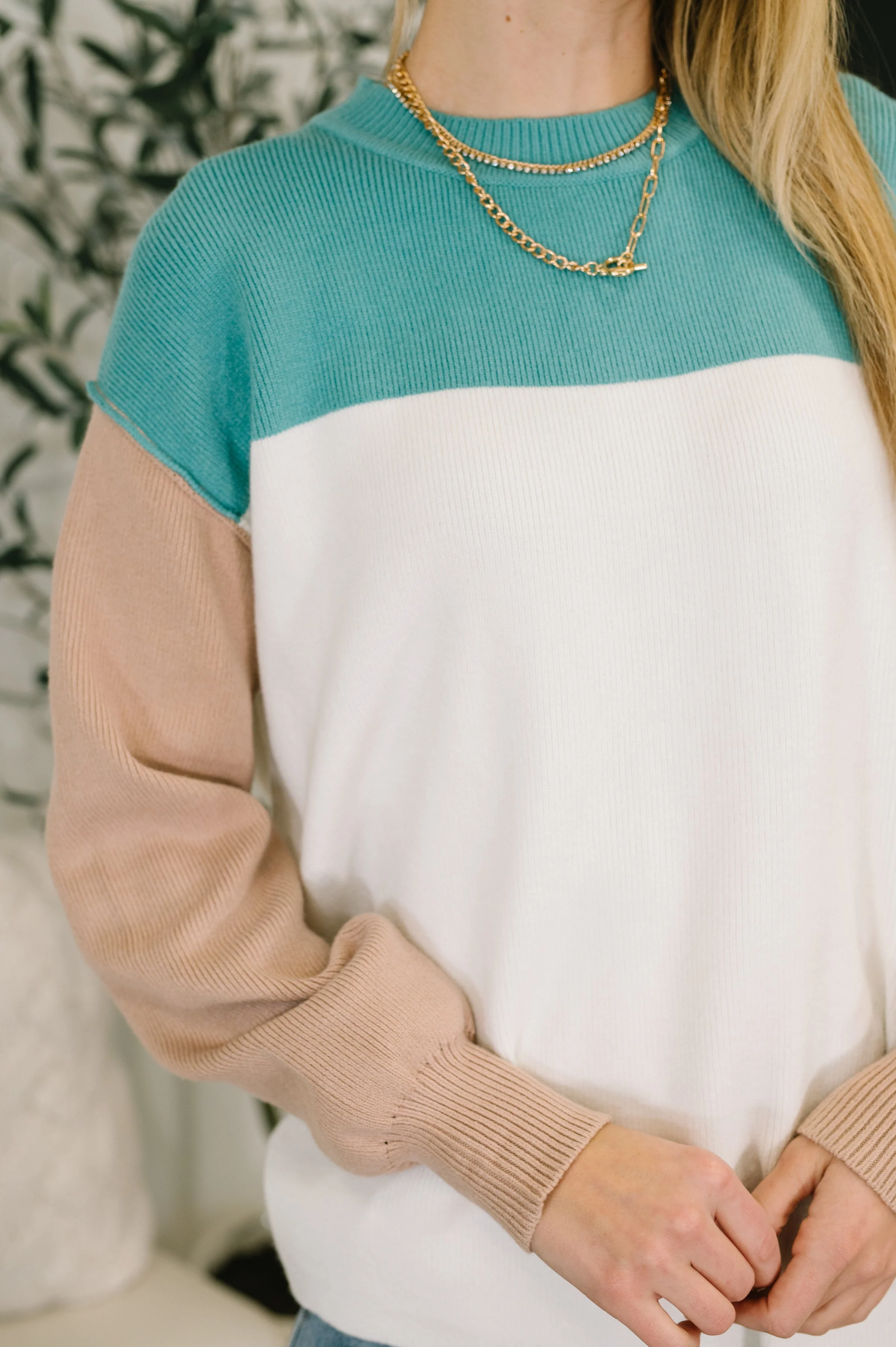 Walk in Central Park Ribbed Knit Color Block Pullover - Image 2