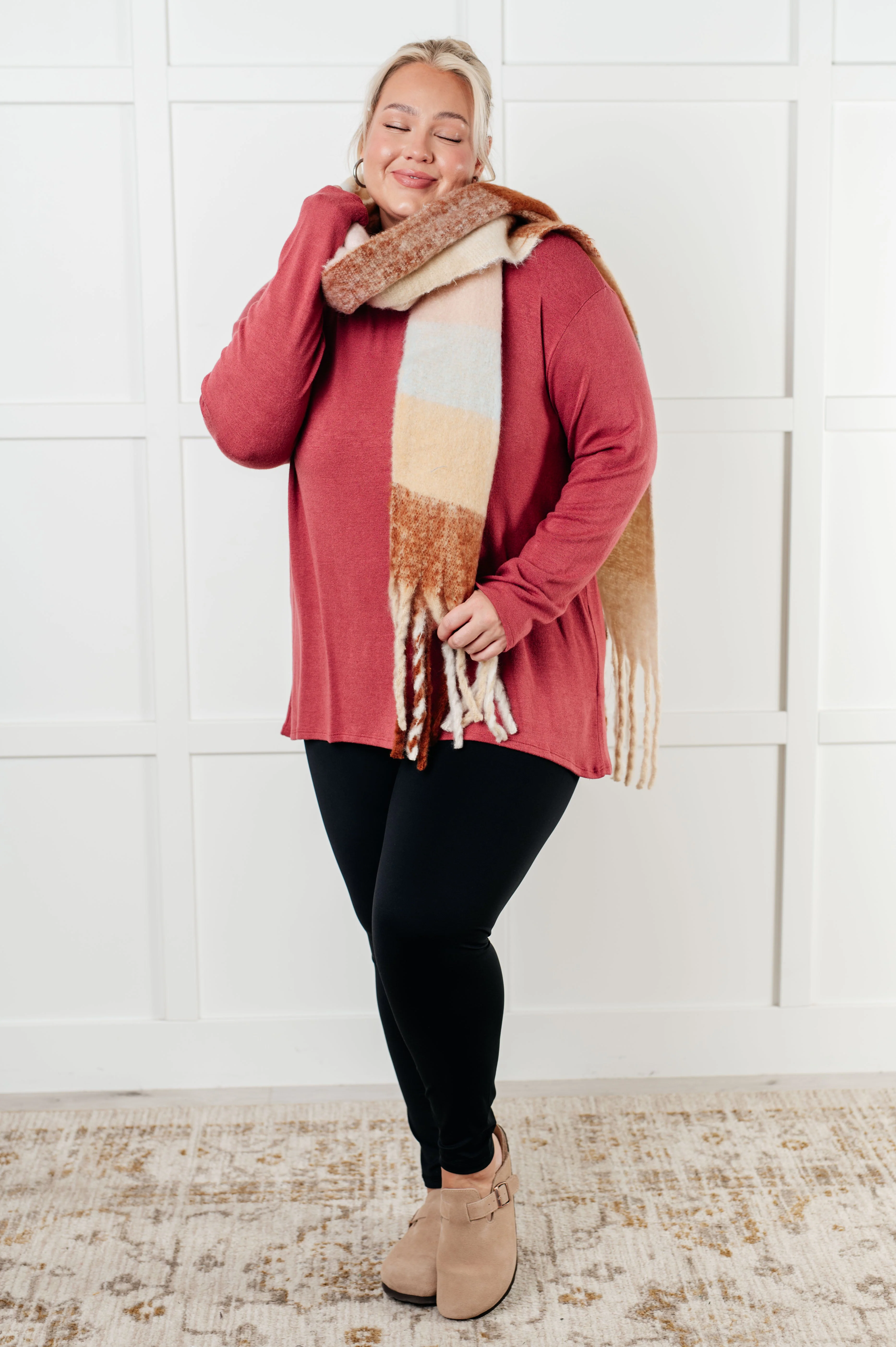 Wanderlust Wrap Oversized Plaid Fringe Scarf in Light Brown - Image 3