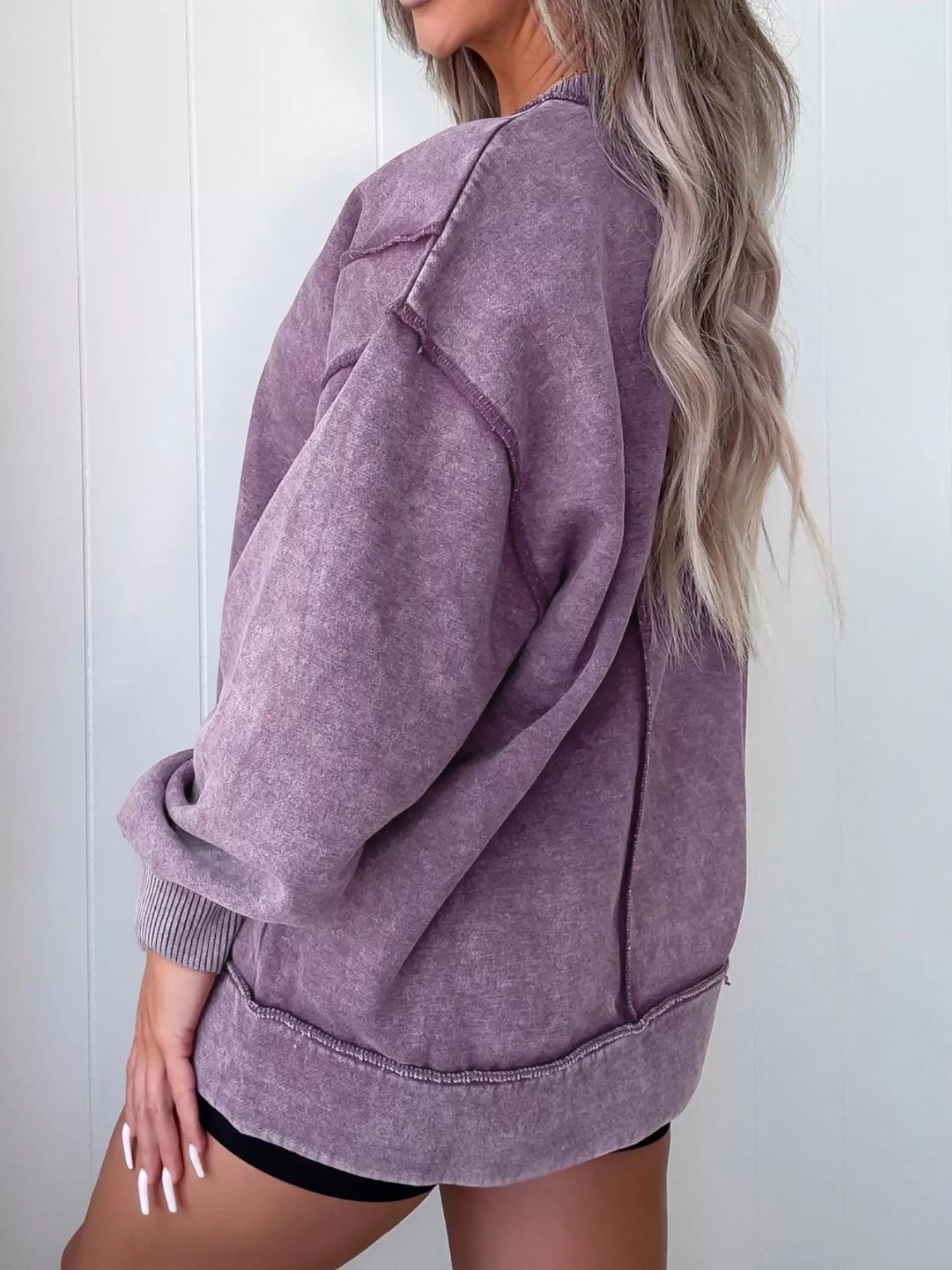 Wash Slit Round Neck Oversized Sweatshirt - Image 3