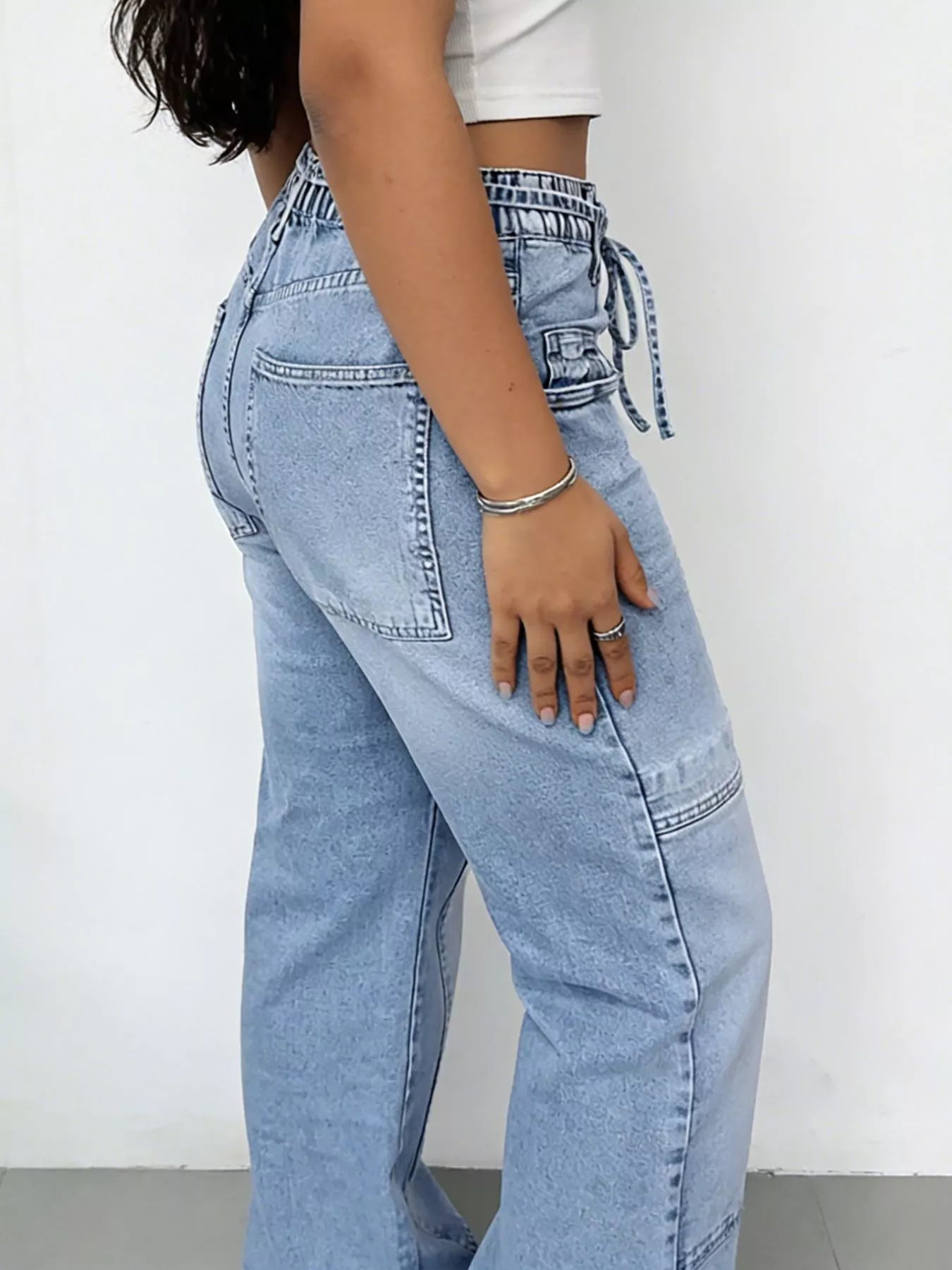Wash Wide Leg Cargo Jeans - Image 3