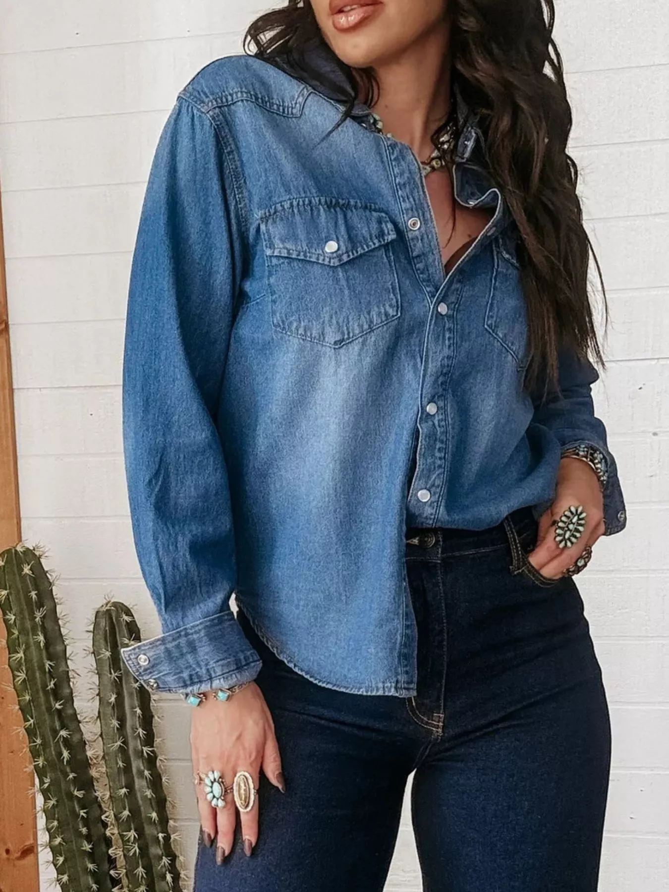 Washed Button Down Denim Shirt - Image 3