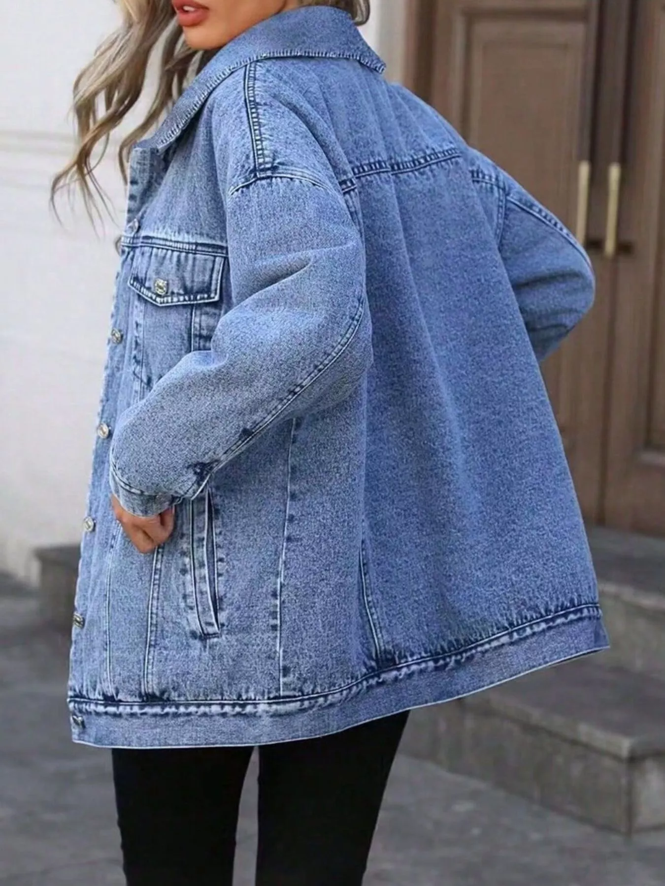 Washed Button Up Oversized Denim Jacket - Image 2