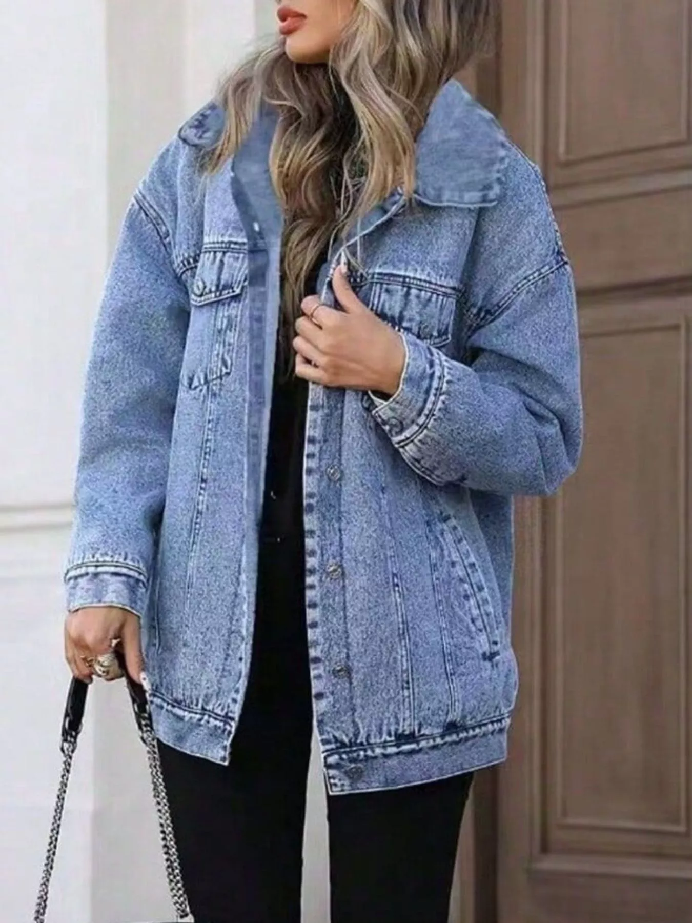 Washed Button Up Oversized Denim Jacket - Image 3