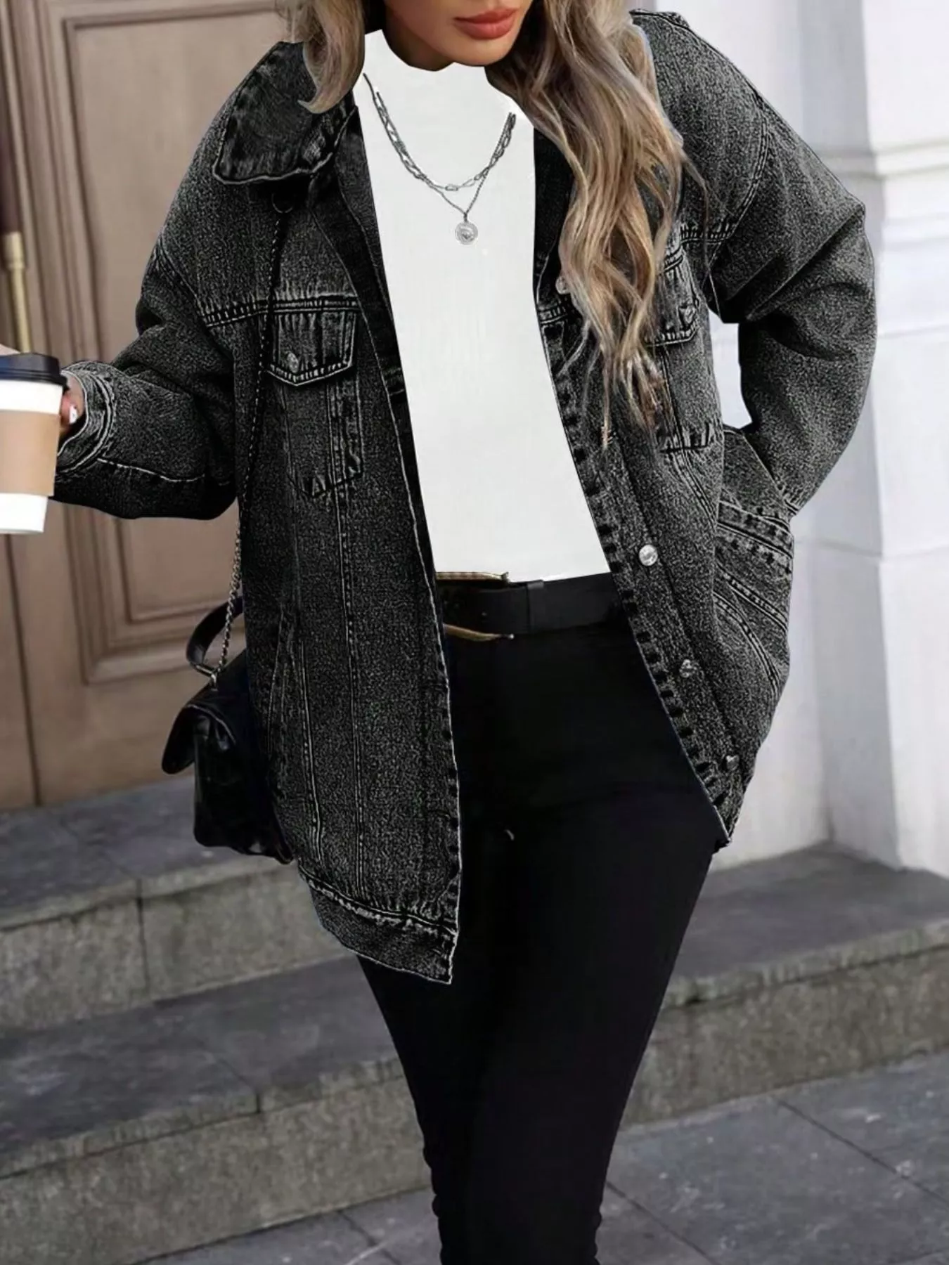 Washed Button Up Oversized Denim Jacket - Image 5