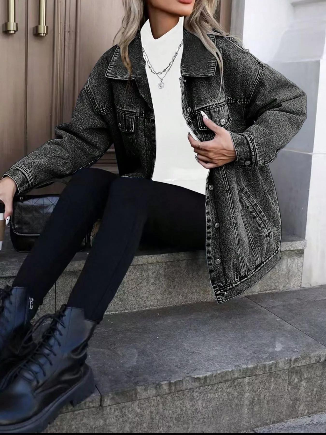 Washed Button Up Oversized Denim Jacket - Image 6