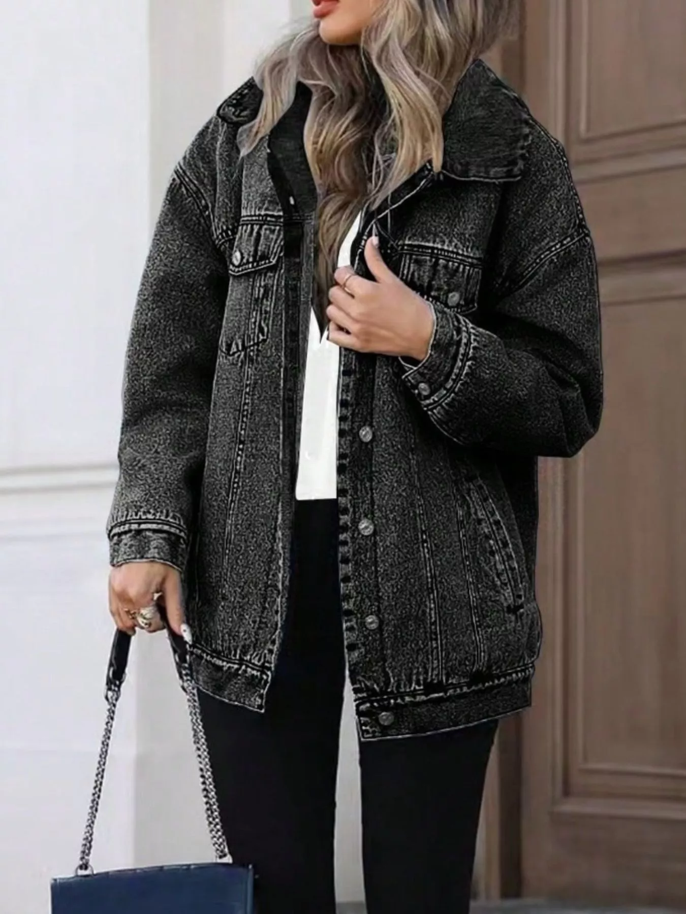 Washed Button Up Oversized Denim Jacket - Image 7