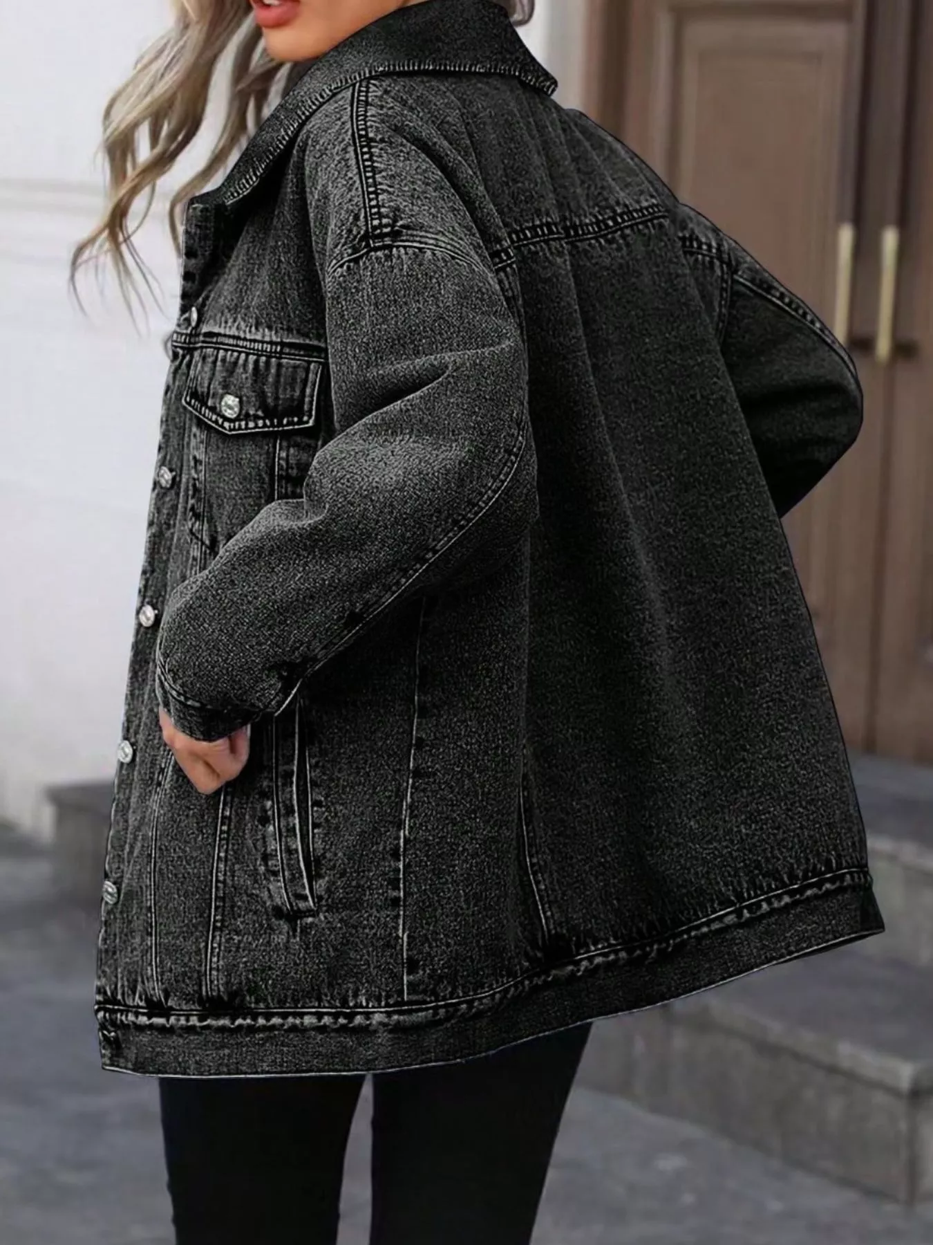 Washed Button Up Oversized Denim Jacket - Image 9