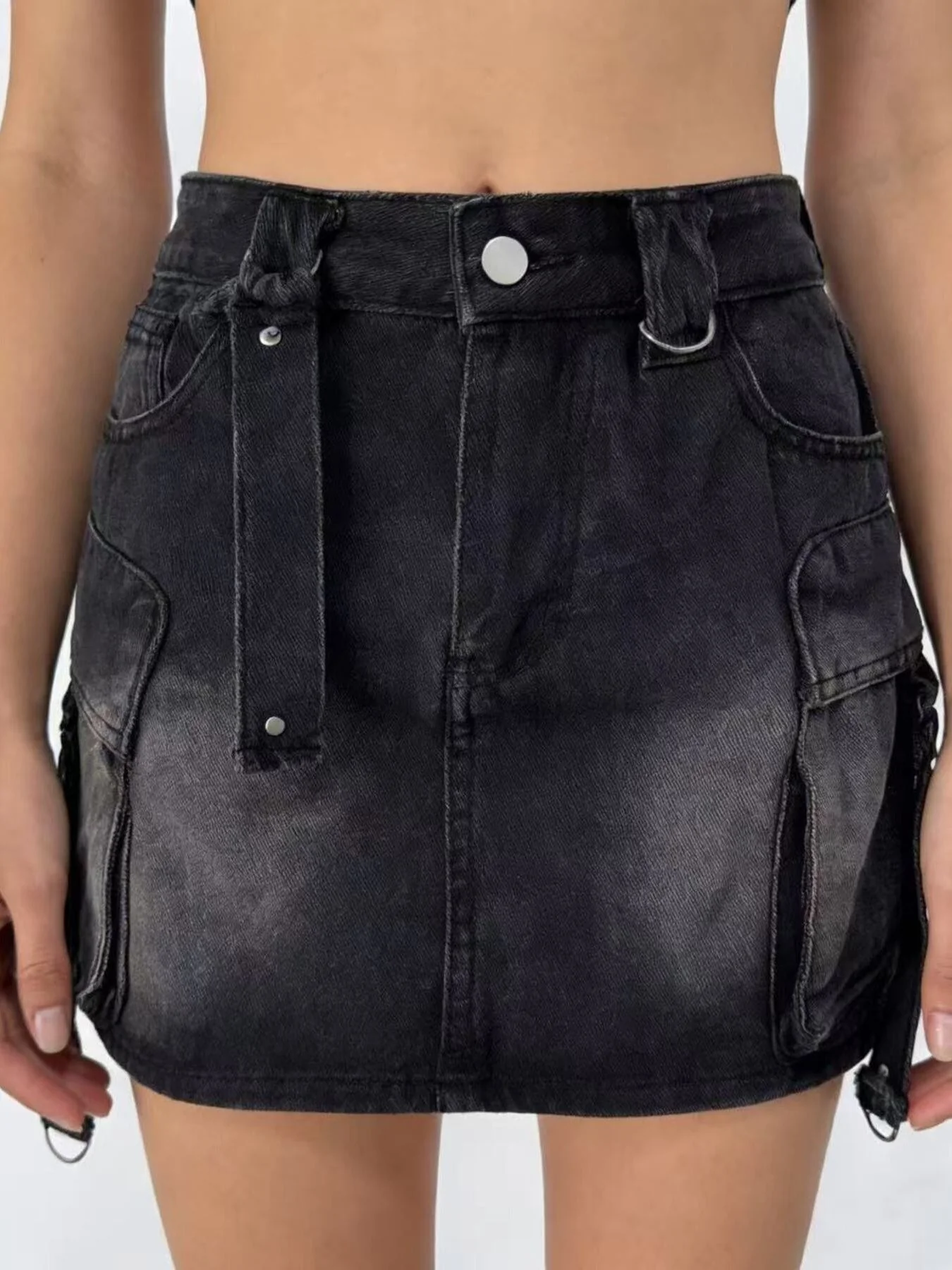 Washed Cargo Denim Skirt - Image 7
