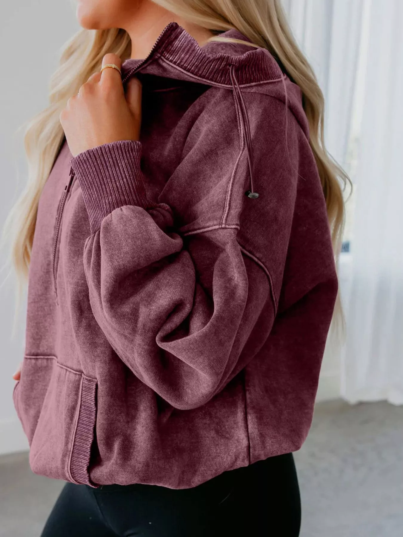 Washed Half Zip Pullover Hoodie - Image 2